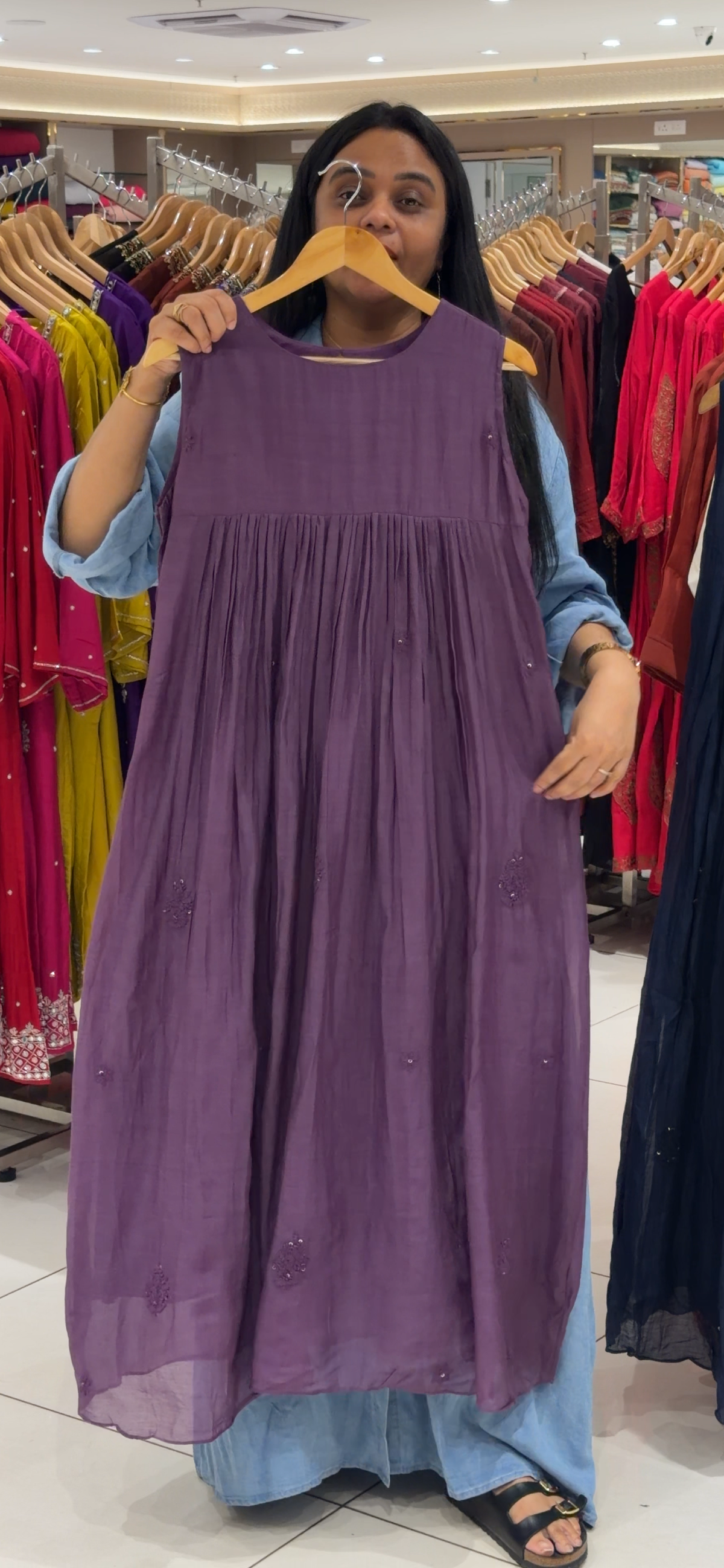 MALAI CHANDERI TUNIC TOPS - IHA 35452