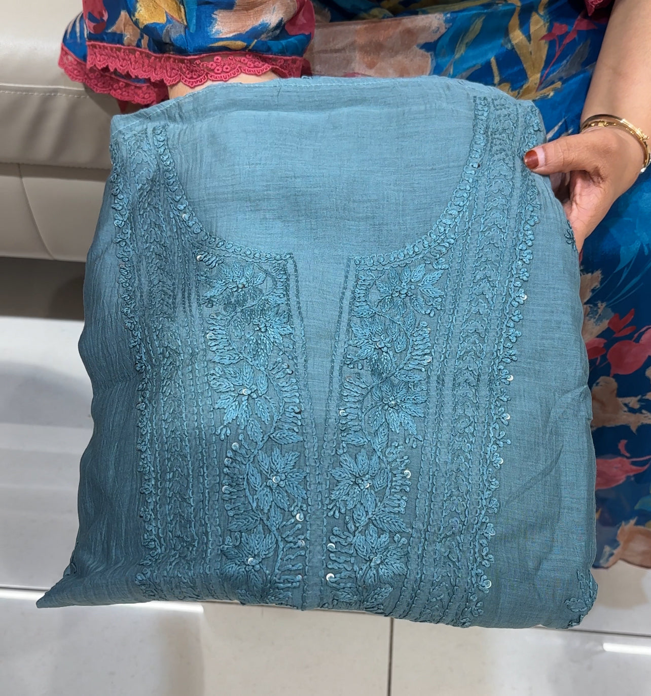 LUCKNOWI CHIKANKARI UNSTITCHED SALWAR SUITS - IHA 24618