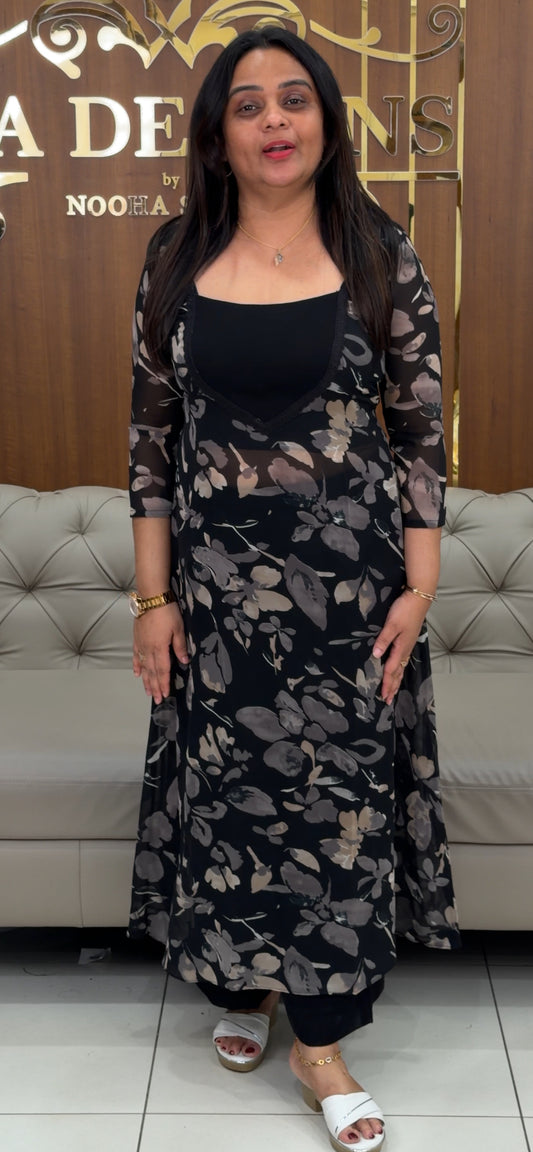 PRINTED GEORGETTE ALINE TOP AND BOTOOM - IHA 29210