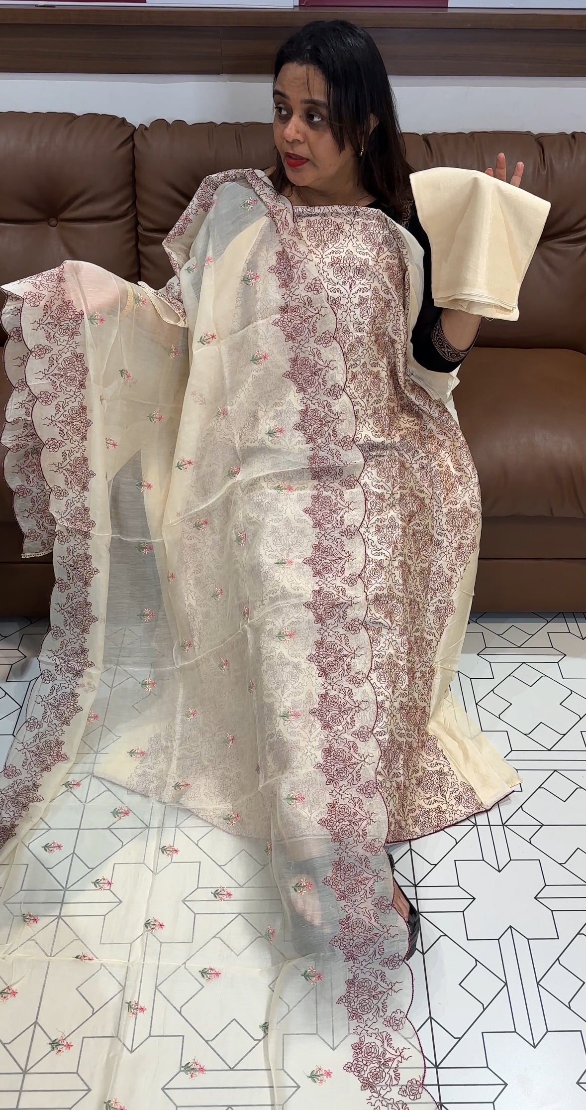 BANARASI CHANDERI UNSTITCHED SALWAR SUITS - IHA 17741