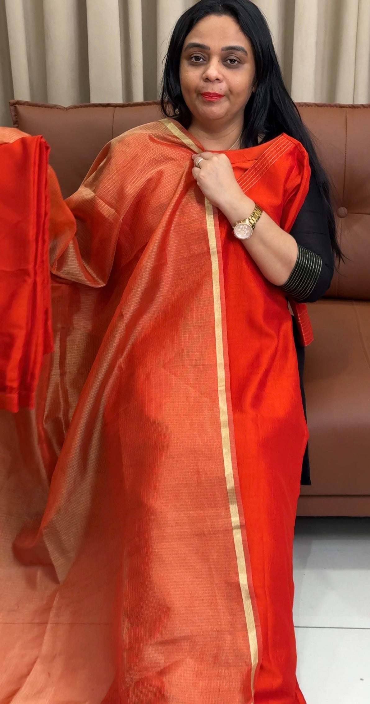 IHA'S IN-HOUSE SEMI RAW SILK SLITTED TOP ,BOTTOM AND DUPTTA - IHA 35403