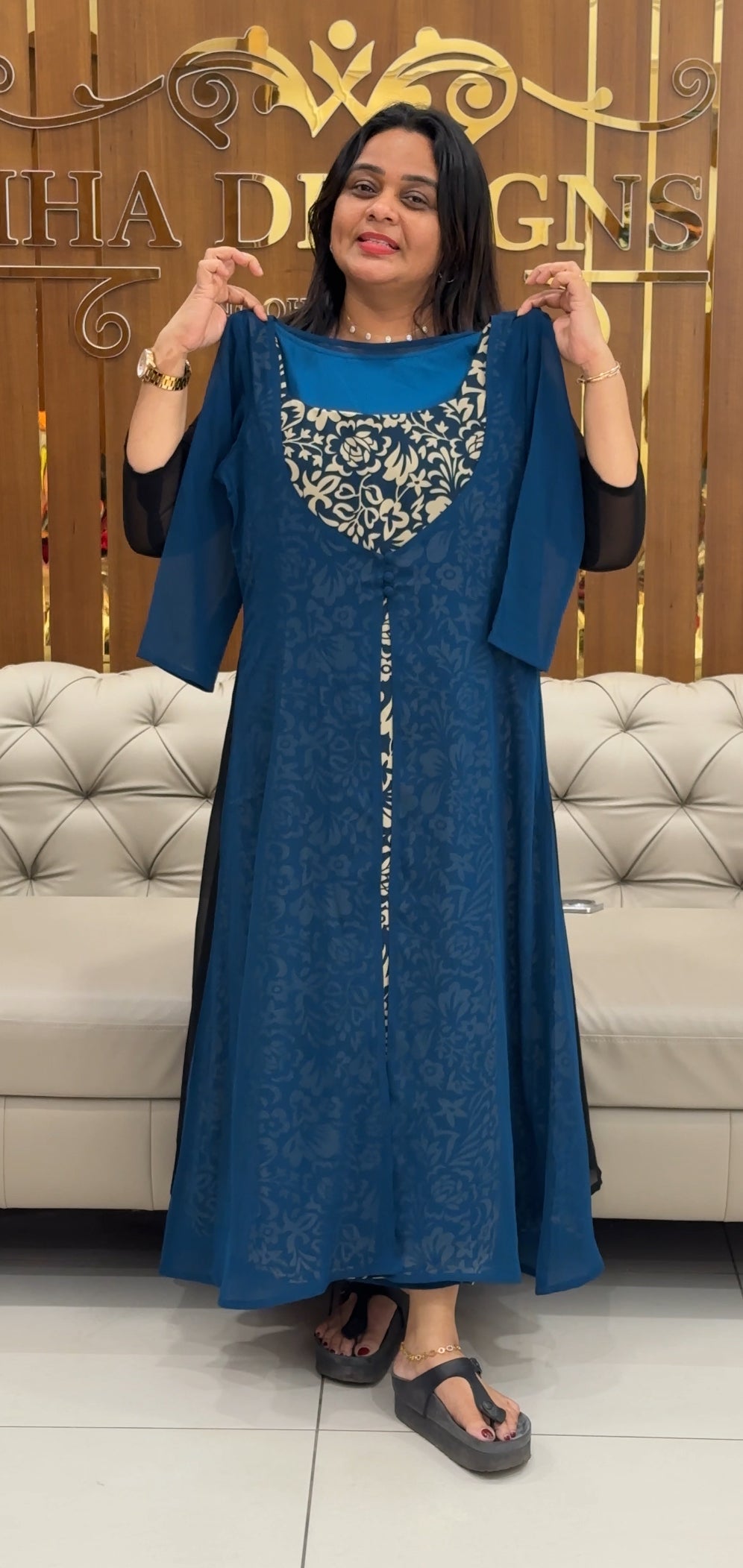 IHA'S IN-HOUSE PRINTED ALINE TOP AND JACKET - IHA 29197