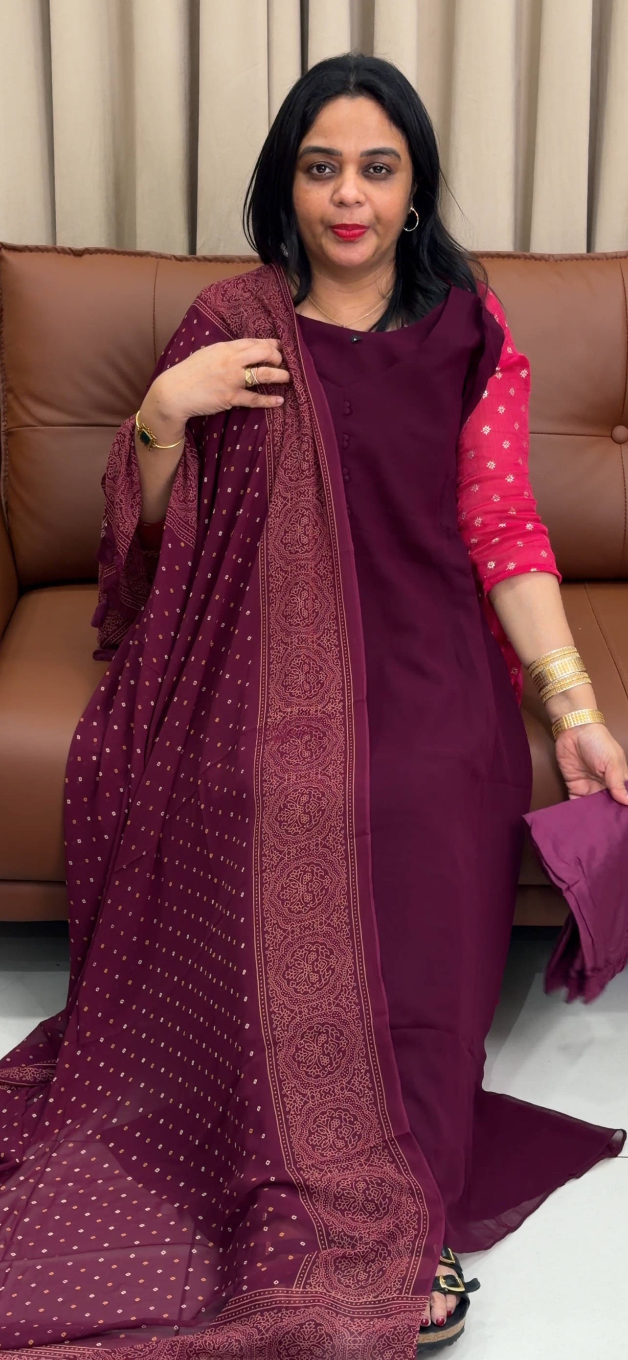 FAUX GEORGETTE ALINE TOP AND DUPATTA - IHA 34028