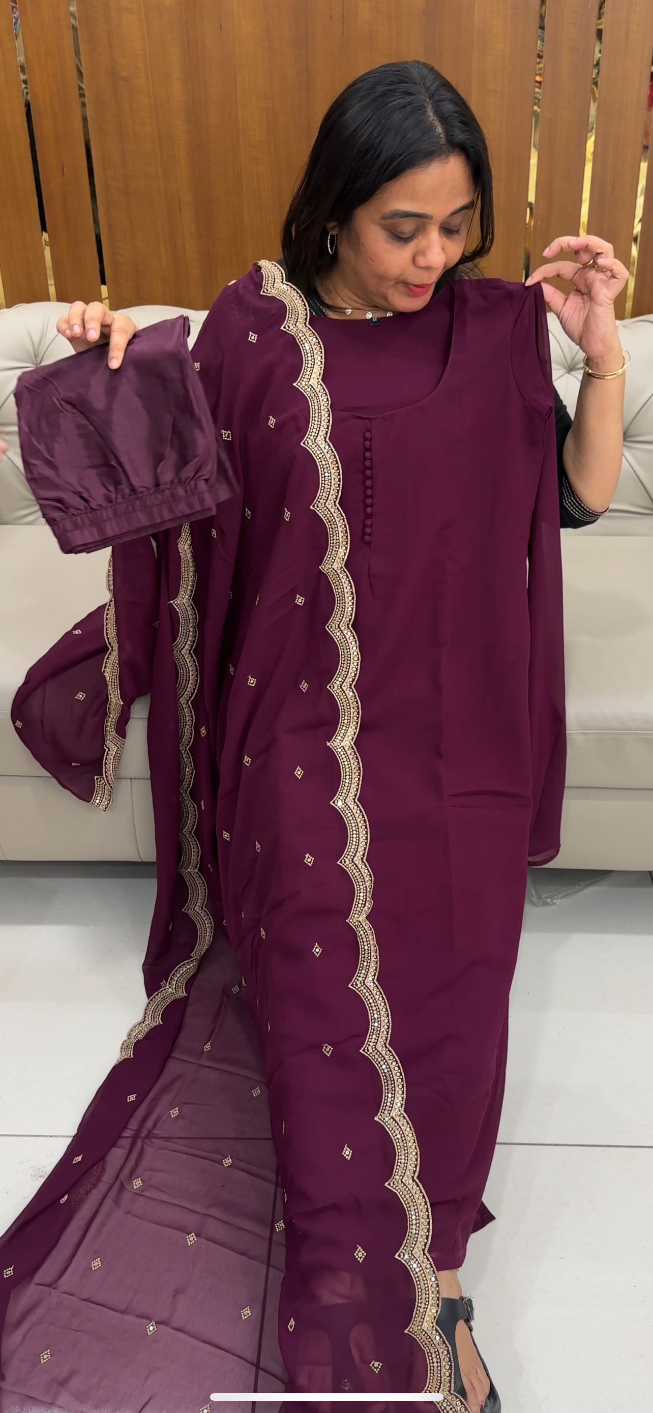 FAUX GEORGETTE TOP, BOTTOM AND DUPATTA - IHA 28583