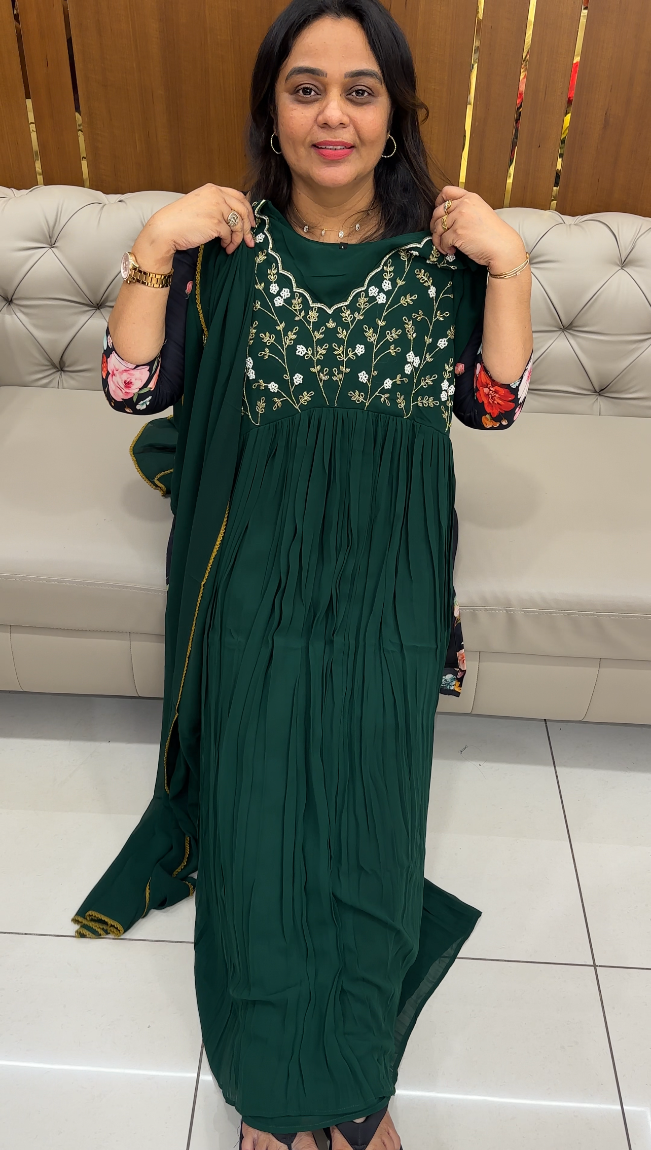 HAND WORKED A-LINE TOP AND DUPATTA - IHA 28692