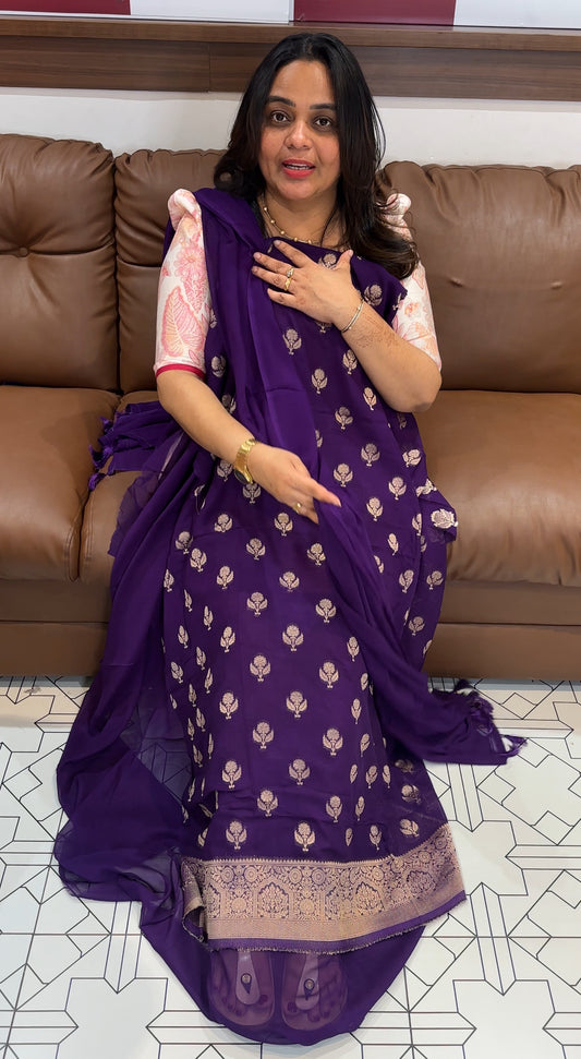 SEMI BANARASI UNSTITCHED SALWAR SUITS - IHA 27681