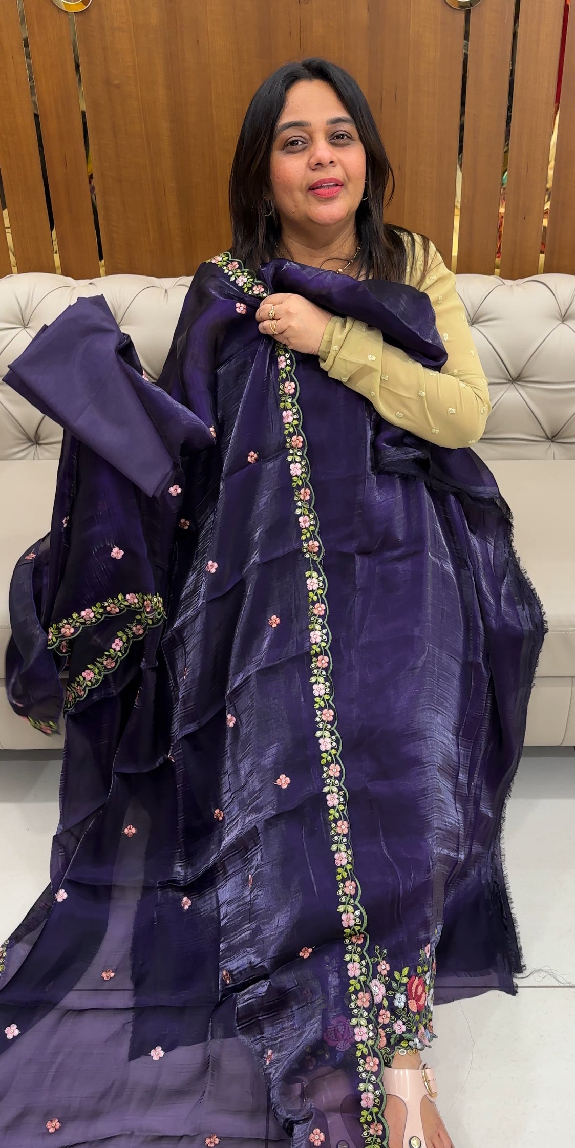 VELVET ORGANZA UNSTITCHED SALWAR SUITS - 27018
