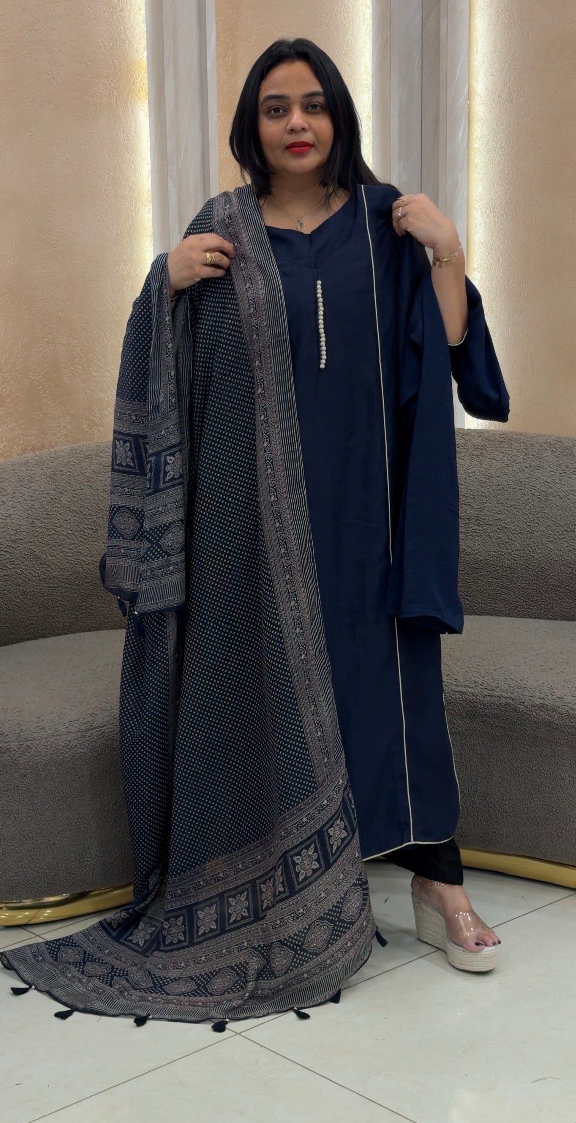 IHA'S IN-HOUSE SEMI RAW SILK TOP ,BOTTOM AND DUPATTA - IHA 33730
