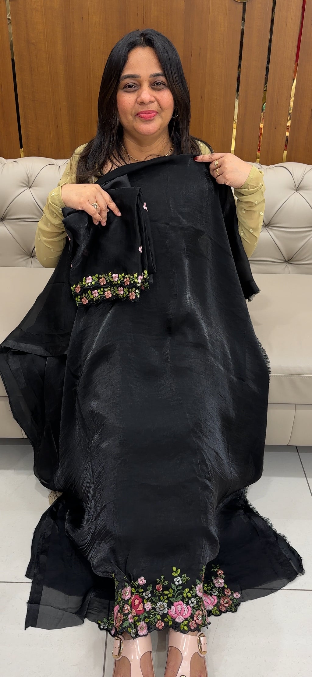 VELVET ORGANZA UNSTITCHED SALWAR SUITS - 27018