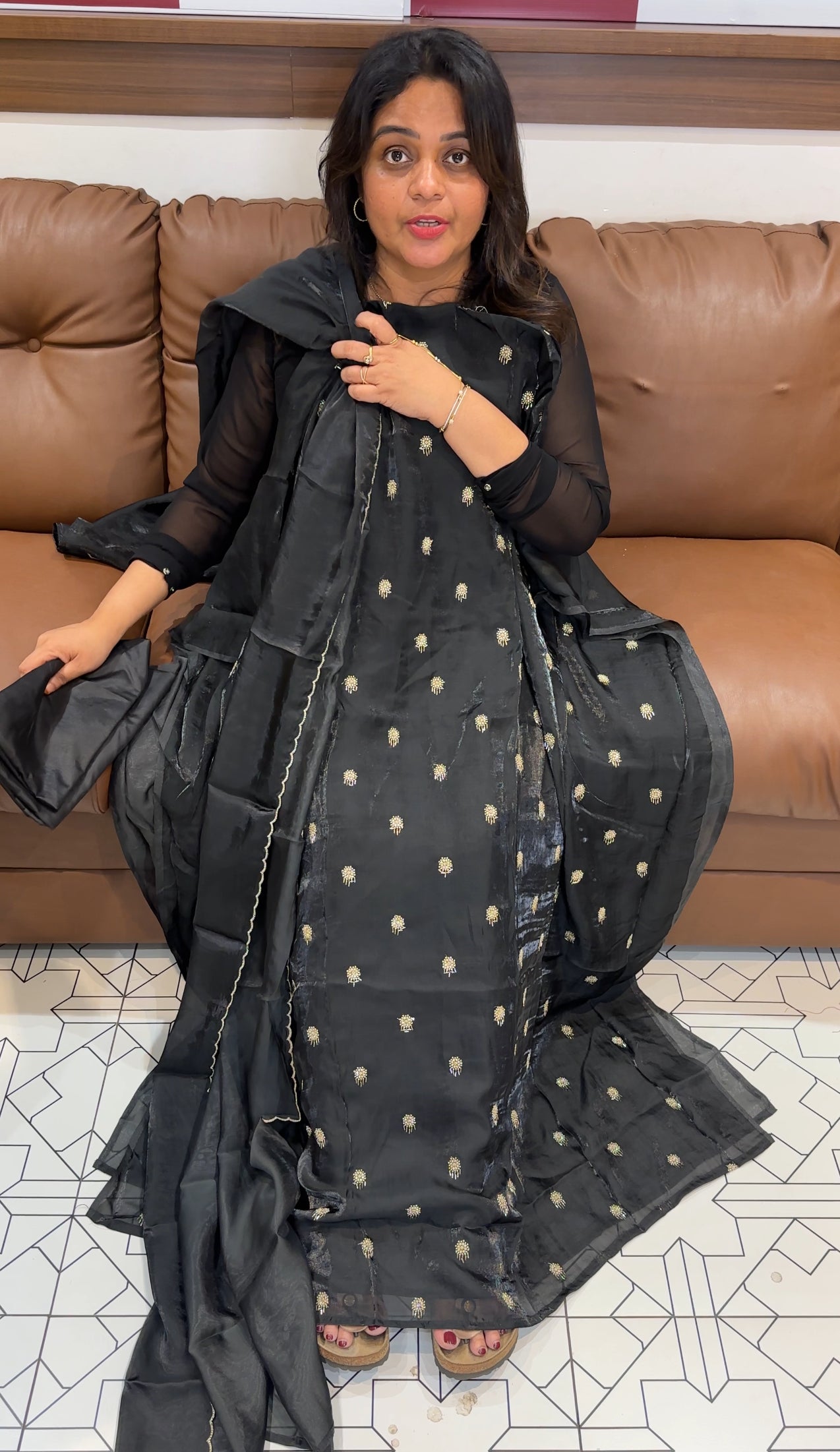 VELVET ORGANZA UNSTITCHED SALWAR SUITS - IHA 26190