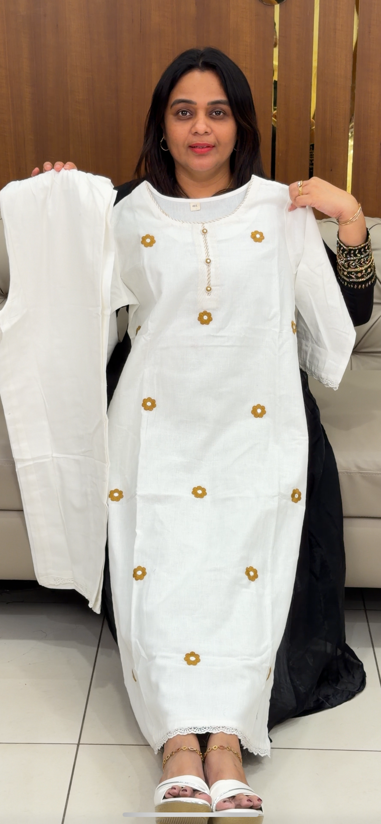 COTTON LINEN LONG TOP AND BOTTOM - IHA 29084