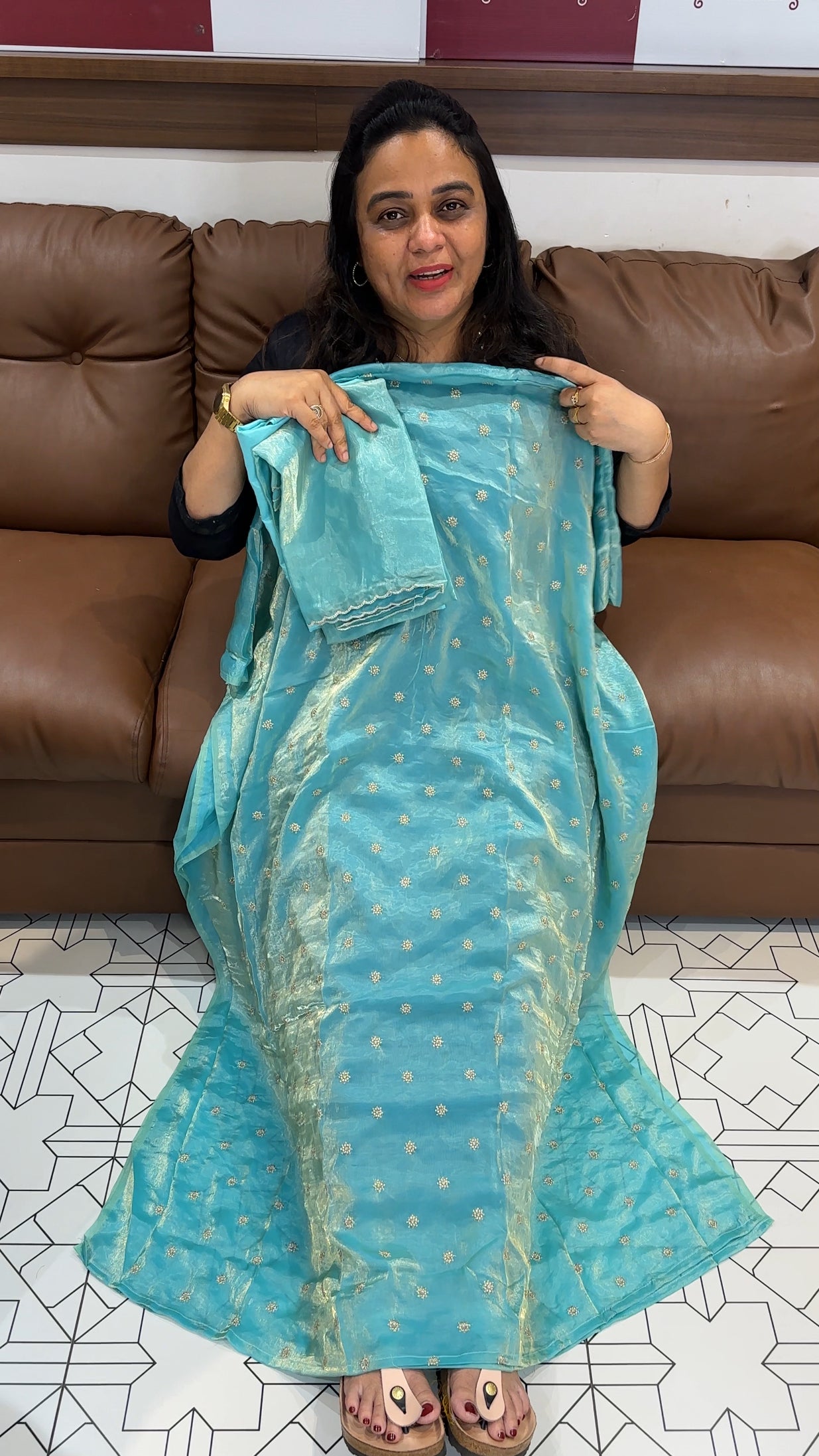 VELVET ORGANZA UNSTITCHED SALWAR SUITS - IHA 27912