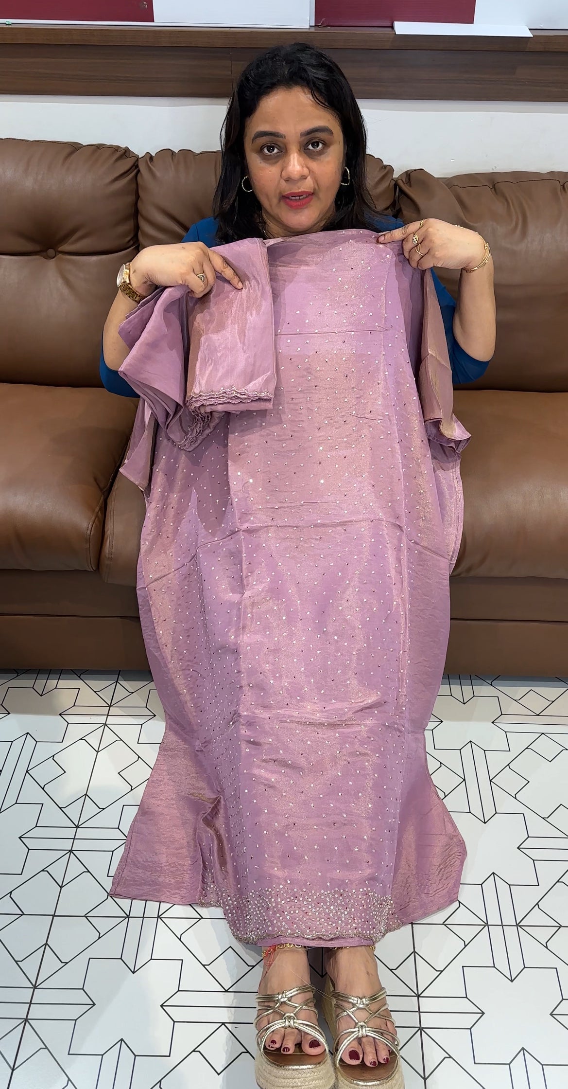 HANDWORKED TISSUE UNSTITCHED SALWAR SUITS - IHA 26667