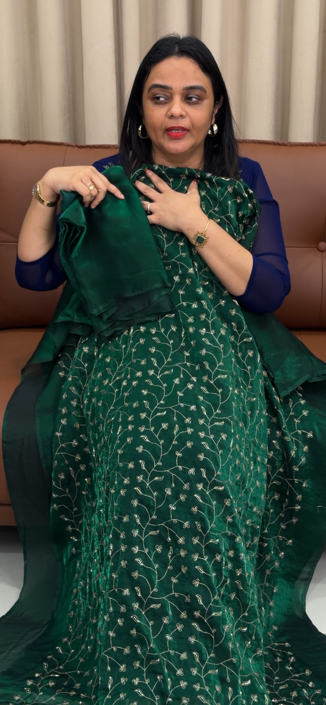 VELVET ORGANZA UNSTITCHED SALWAR SUITS - IHA 33482