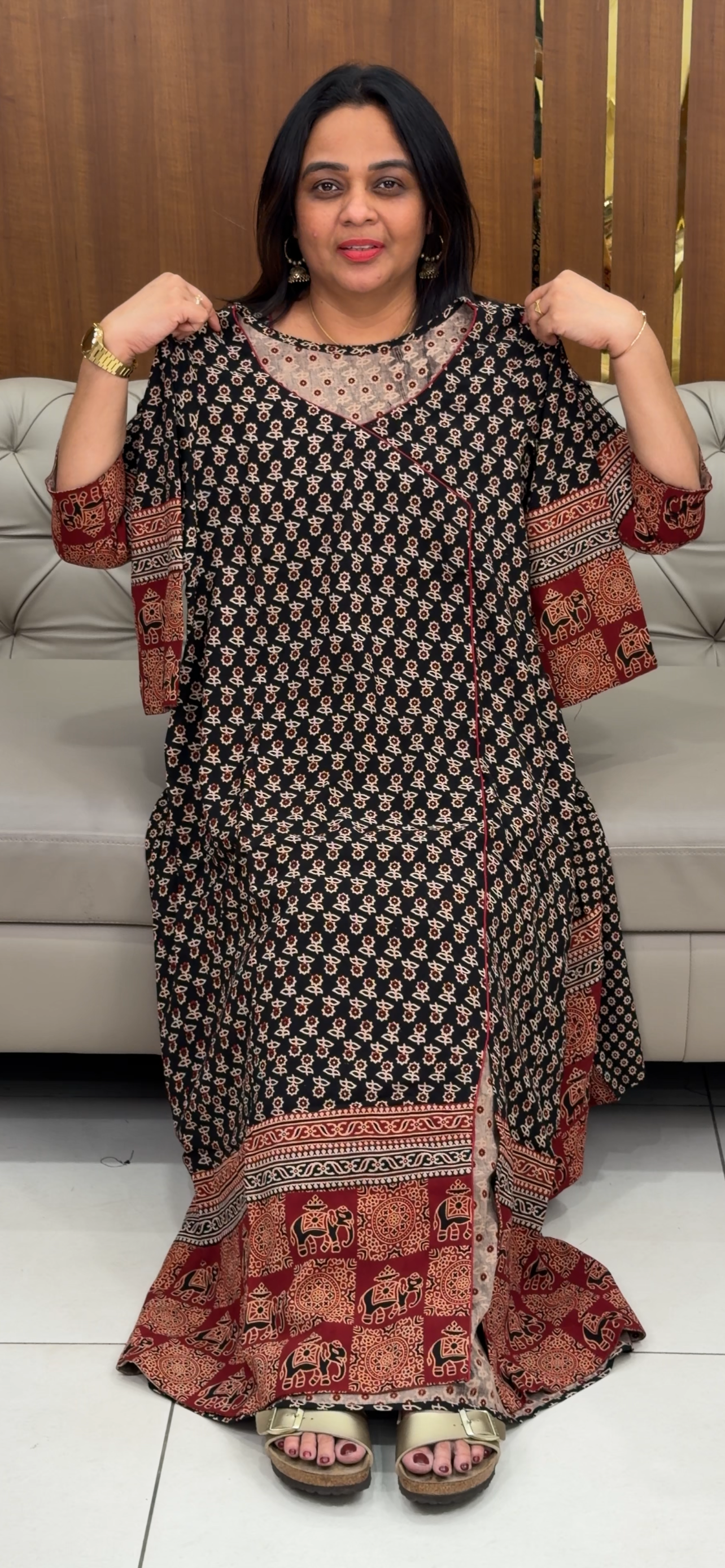 IHA'S IN-HOUSE COTTON AJRAKH LONG ALINE TOPS - IHA 29770