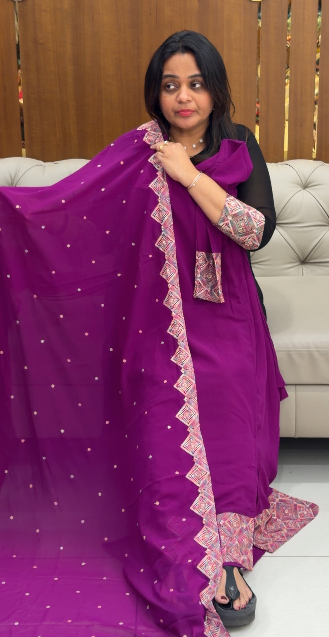 FAUX GEORGETTE TOP,BOTTOM AND DUPATTA - IHA 29161