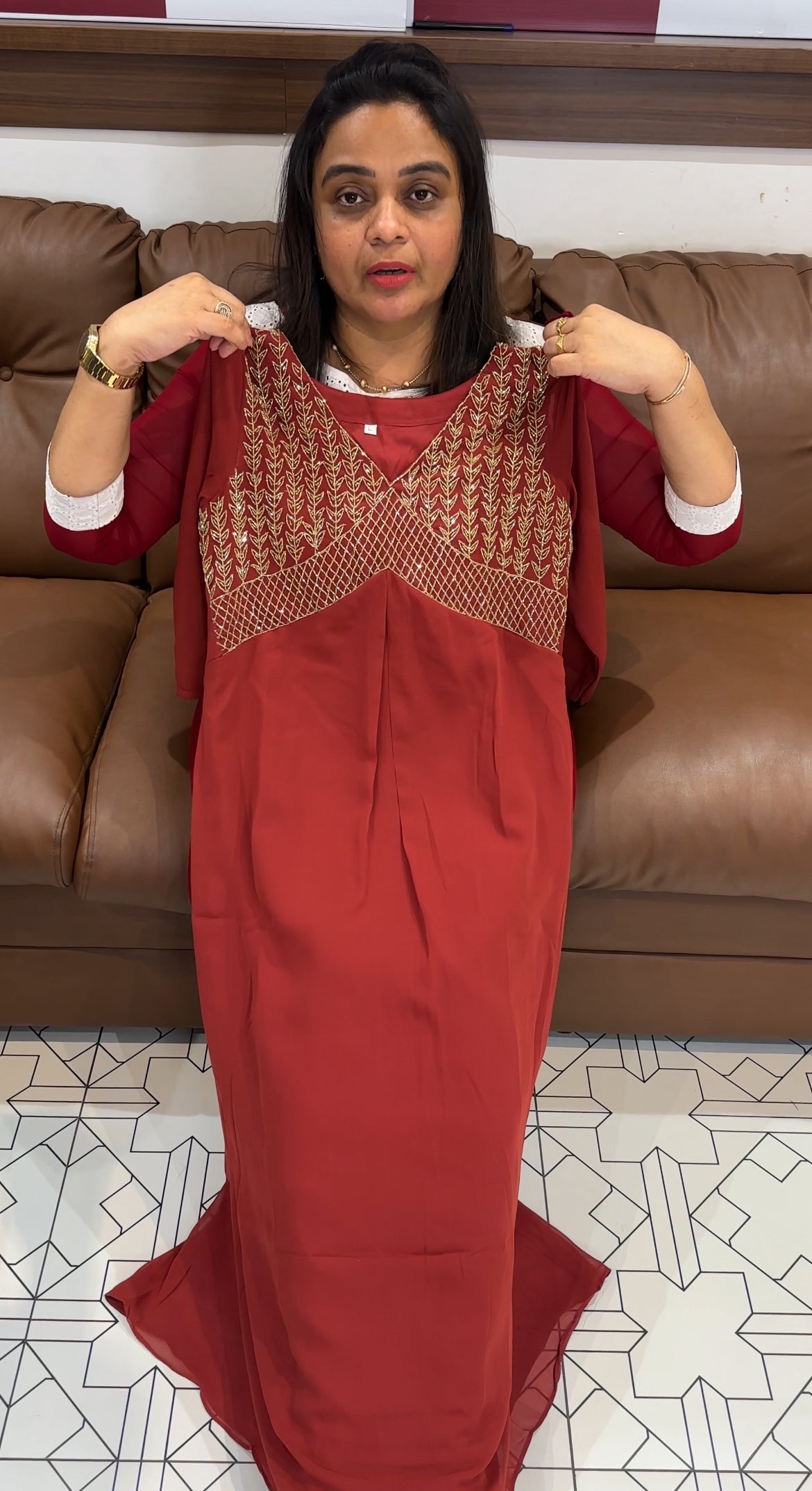 HAND WORKED LONG A-LINE TOPS - IHA  27888