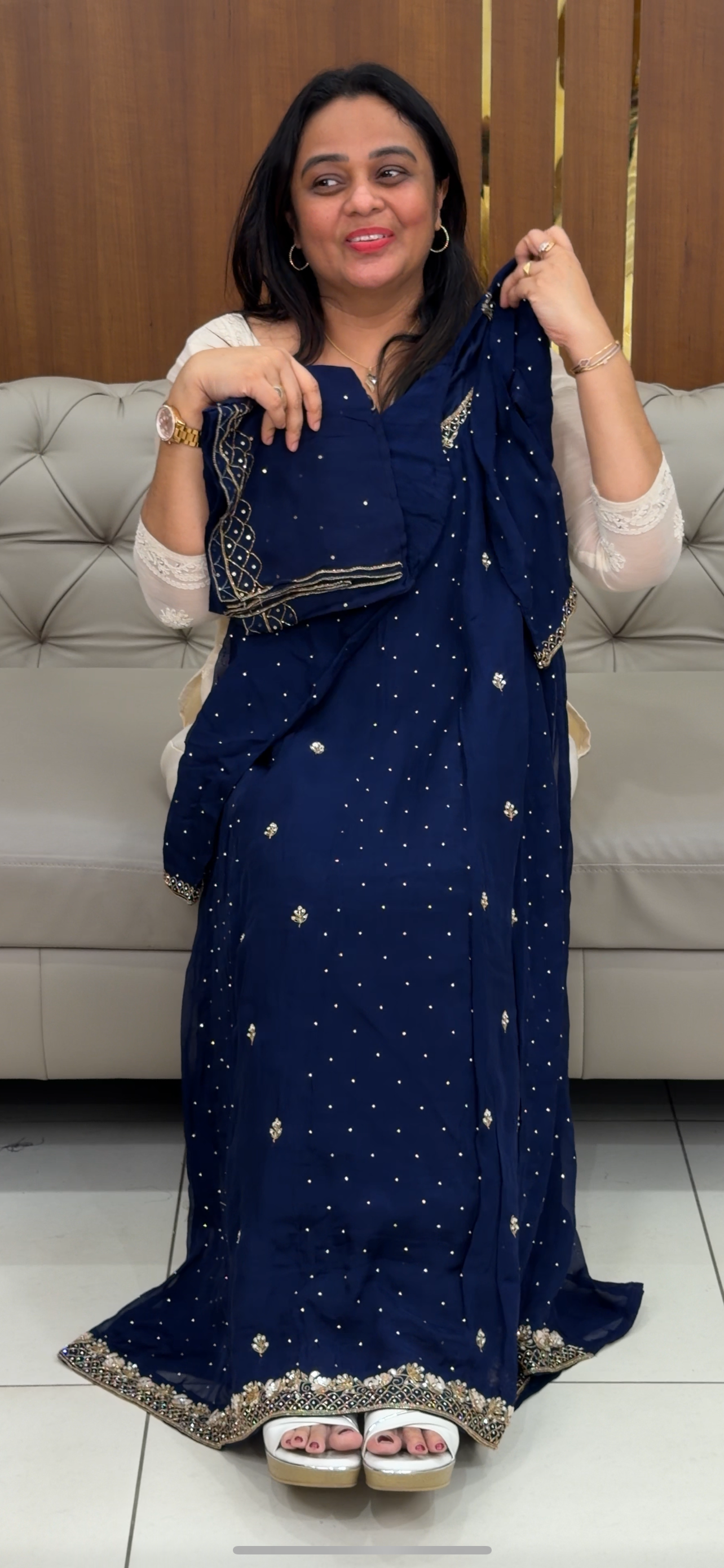 VISCOSE ORGANZA ANARKALI TOP, BOTTOM AND DUPATTA - IHA 29324