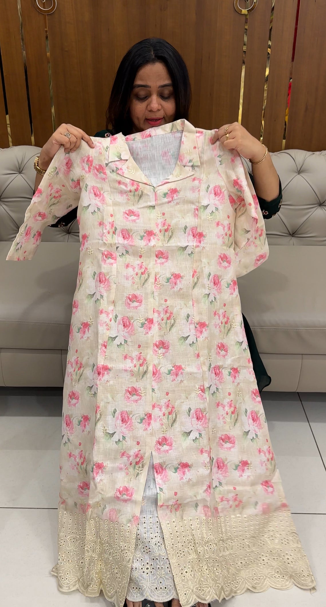 PRINTED LINEN LONG TOPS - IHA 28385