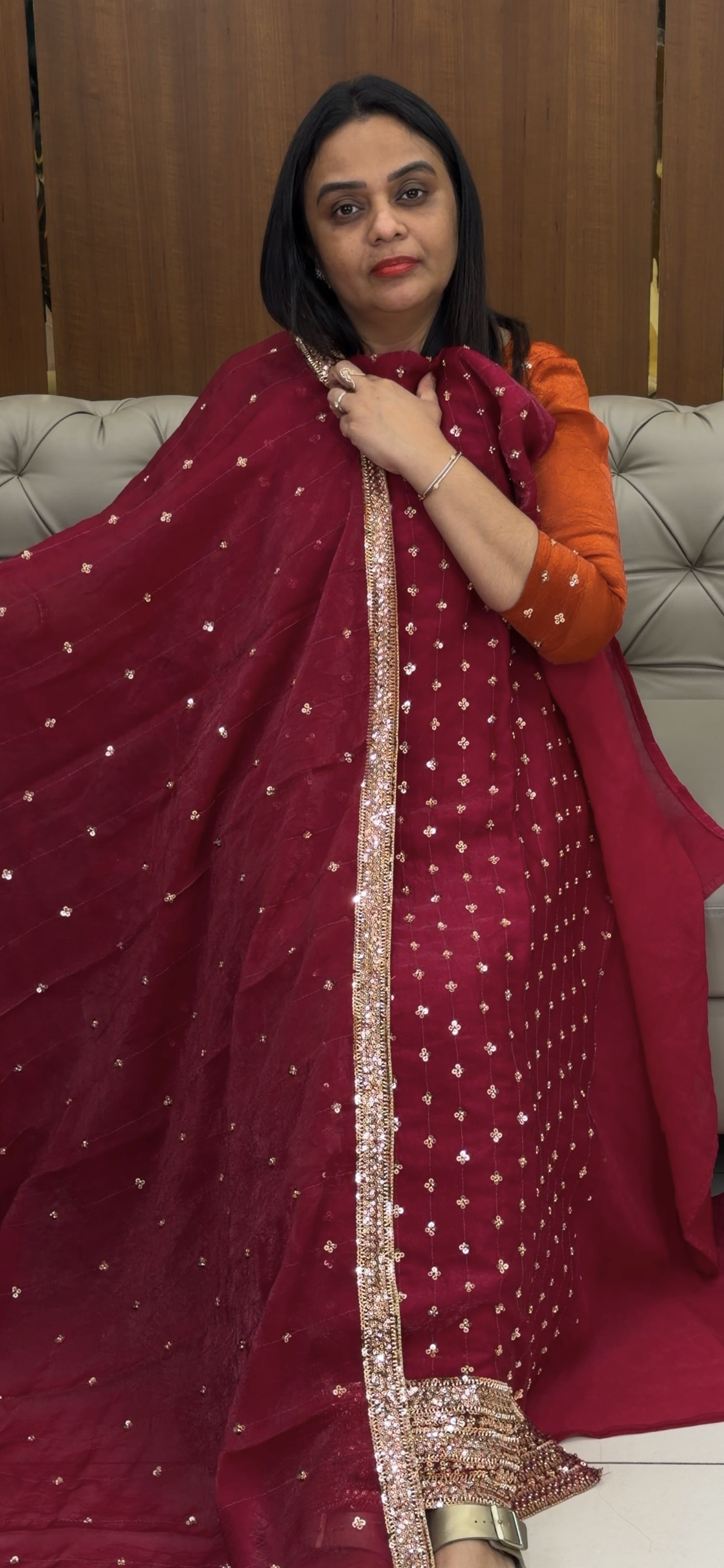 VELVET ORGANZA UNSTITCHED SALWAR SUITS - IHA 33076