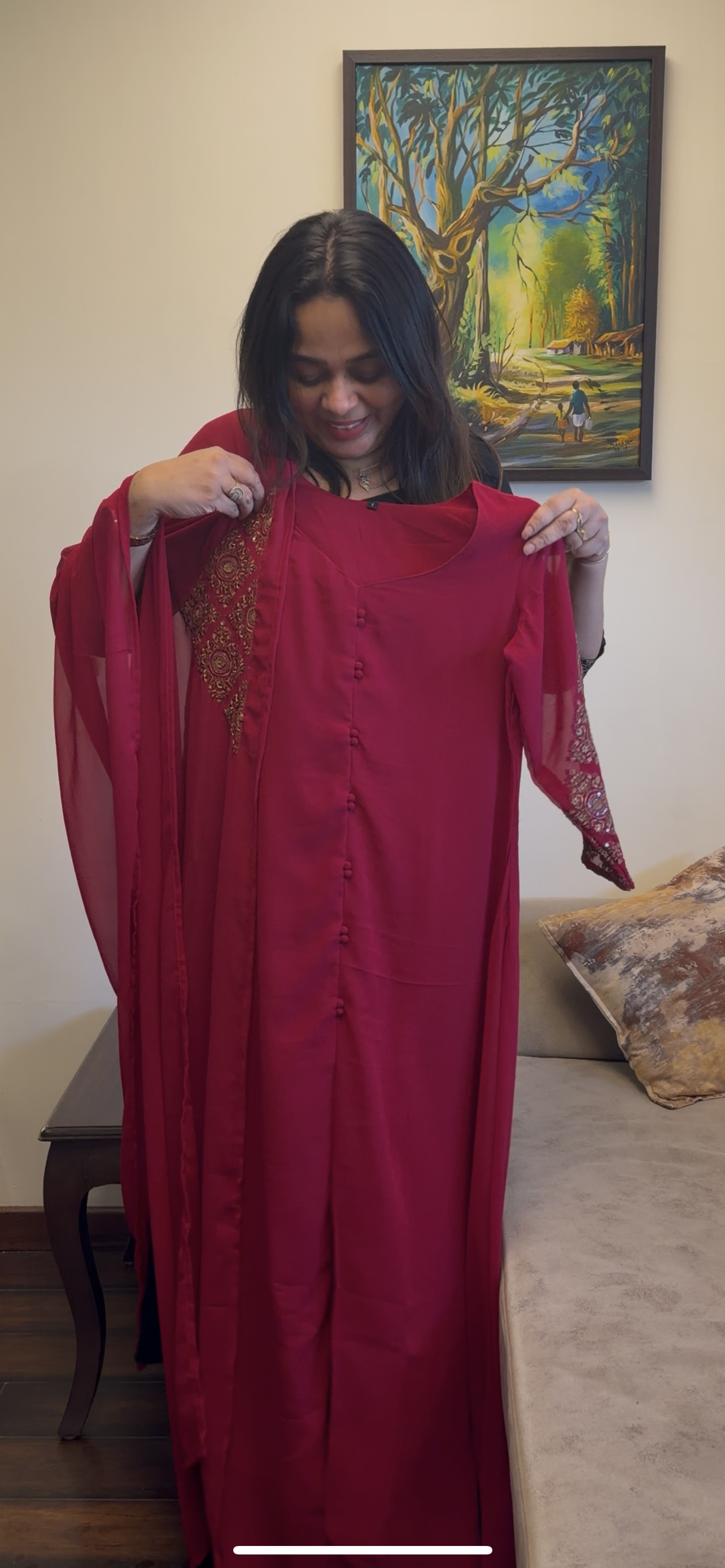 DESIGNER LONG ALINE TOP AND DUPATTA - IHA 29374