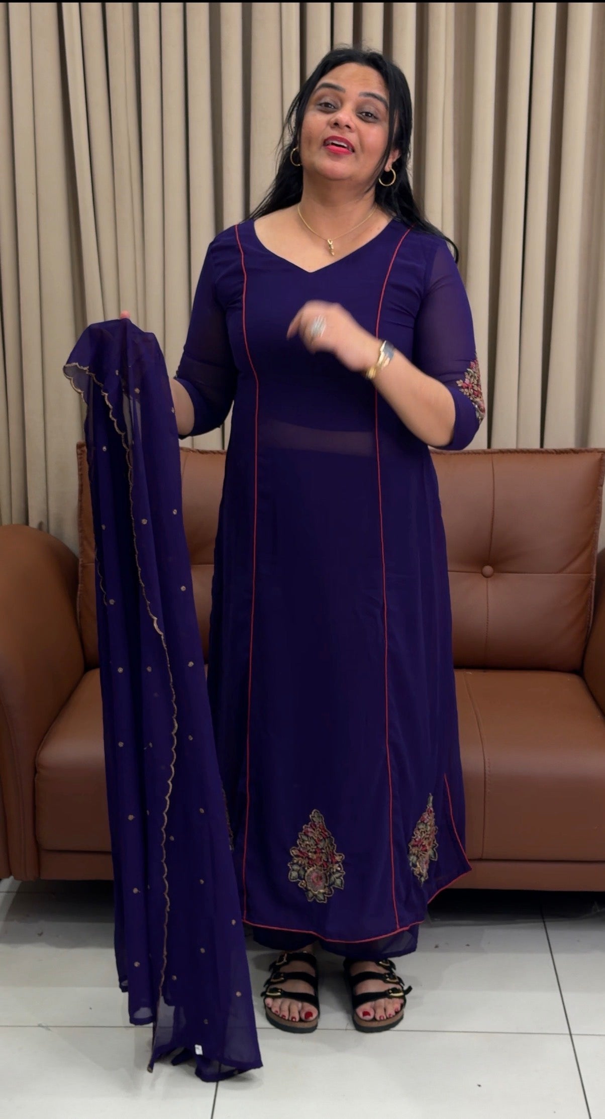 FAUX GEORGETTE TOP,BOTTTOM NAD DUPATTA - IHA 34623