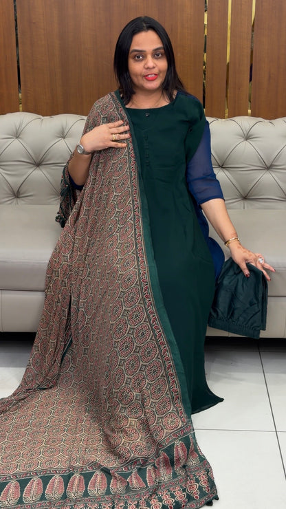 FAUX GEORGETTE ALINE TOP ,BOTTOM AND DUPATTA  - IHA 35095
