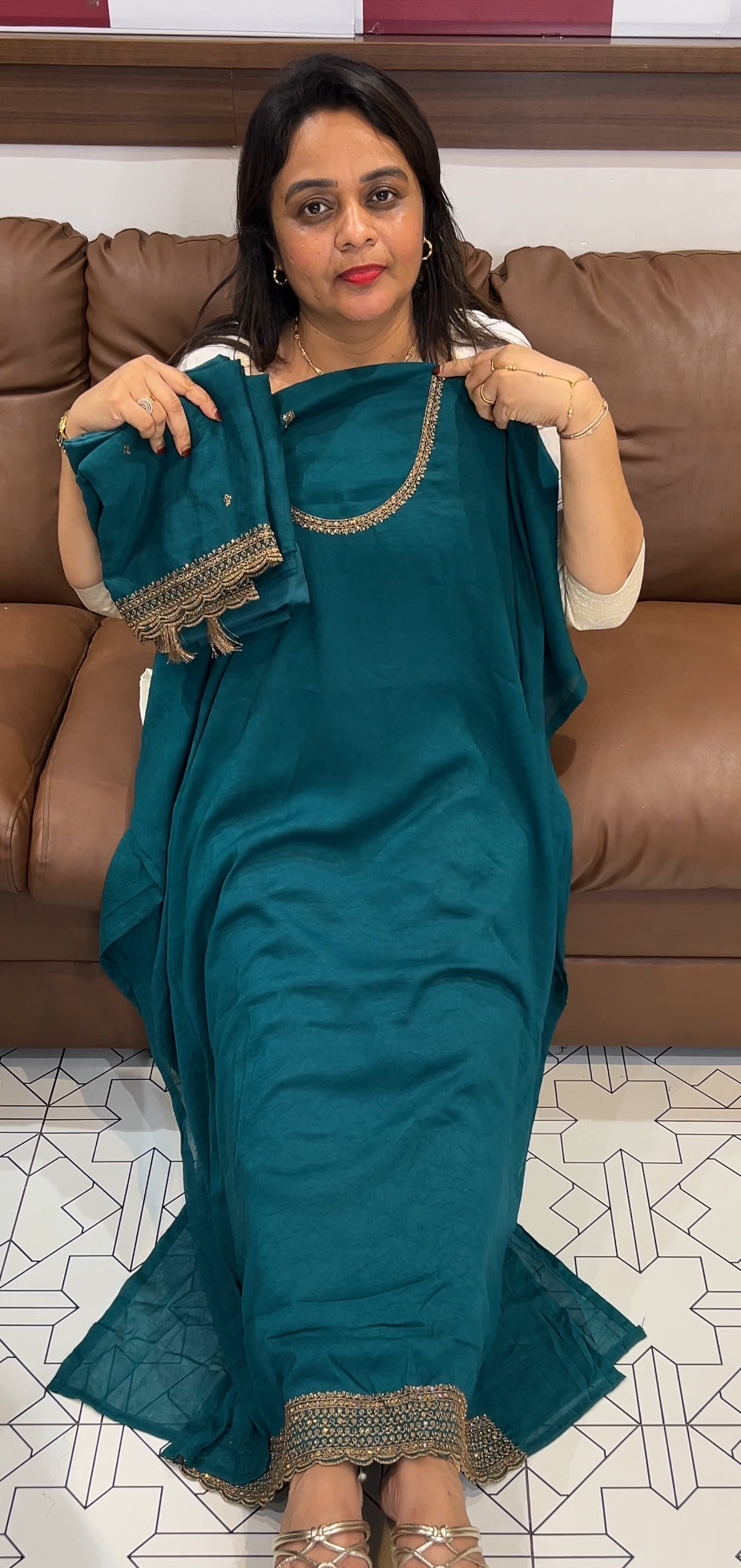 HAND WORKED UNSTITCHED SALWAR SUITS - IHA 24282