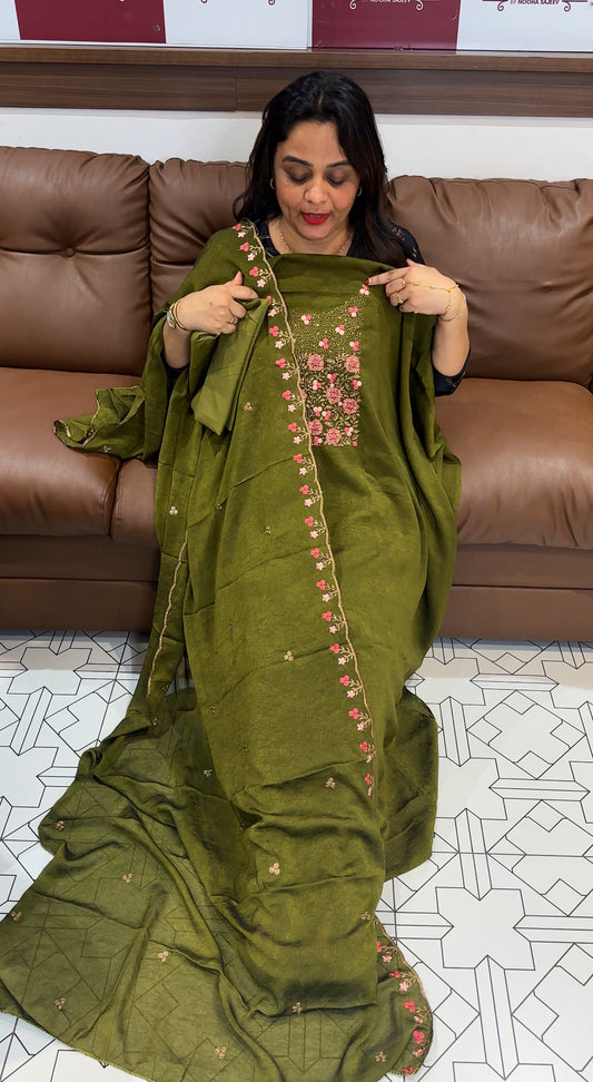 CRUSHED SILK UNSTITCHED SALWAR SUITS - IHA 24672