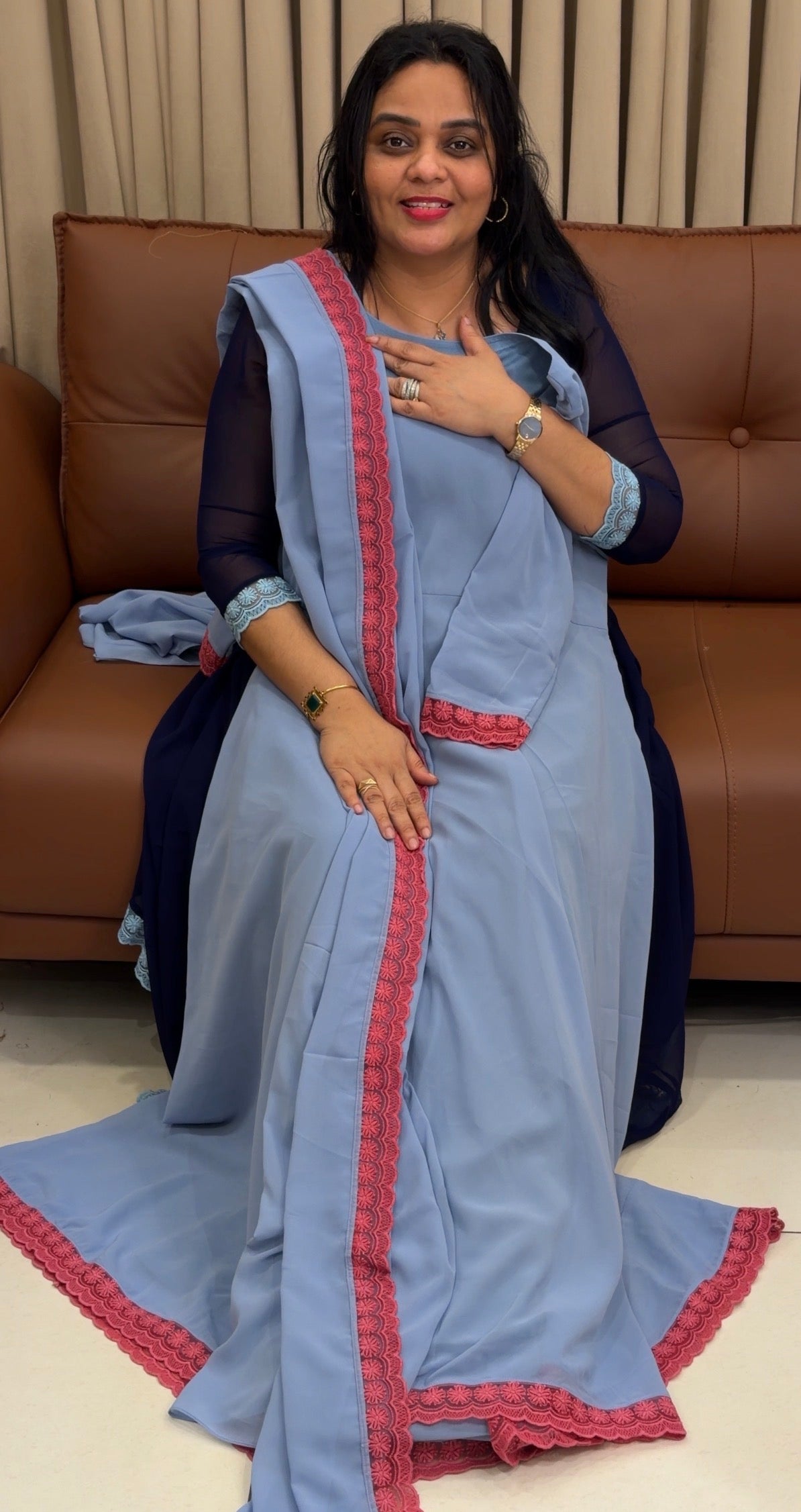 IHA'S IN-HOUSE GEORGETTE SLITTED TOP AND DUPATTA - IHA 34622