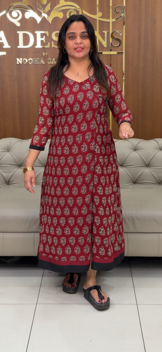 AJRAKH PRINTED LONG A-LINE TOPS - IHA 29012