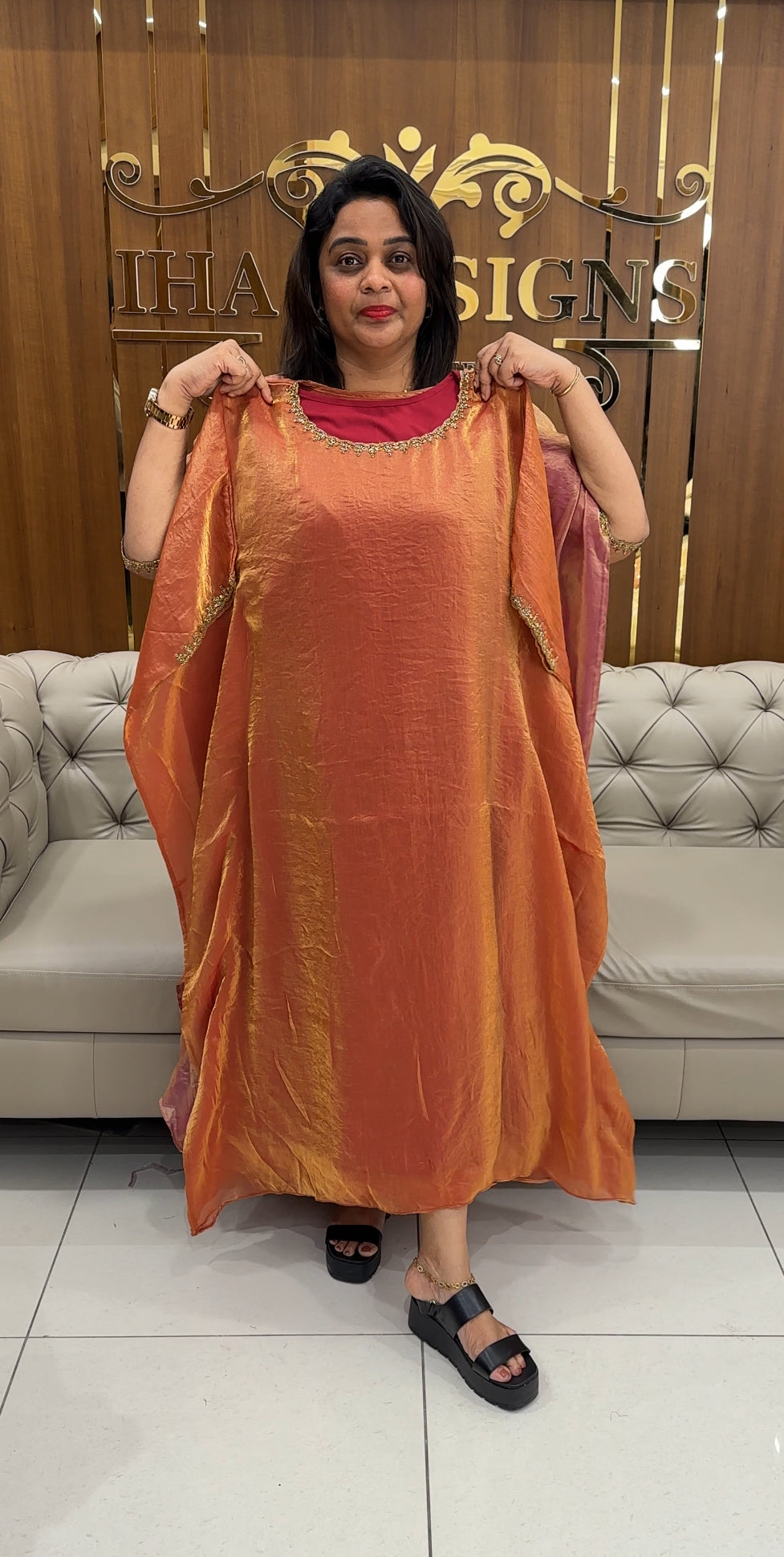 IHA'S IN-HOUSE VELVET ORGANZA KAFTAN TOPS - IHA 27075