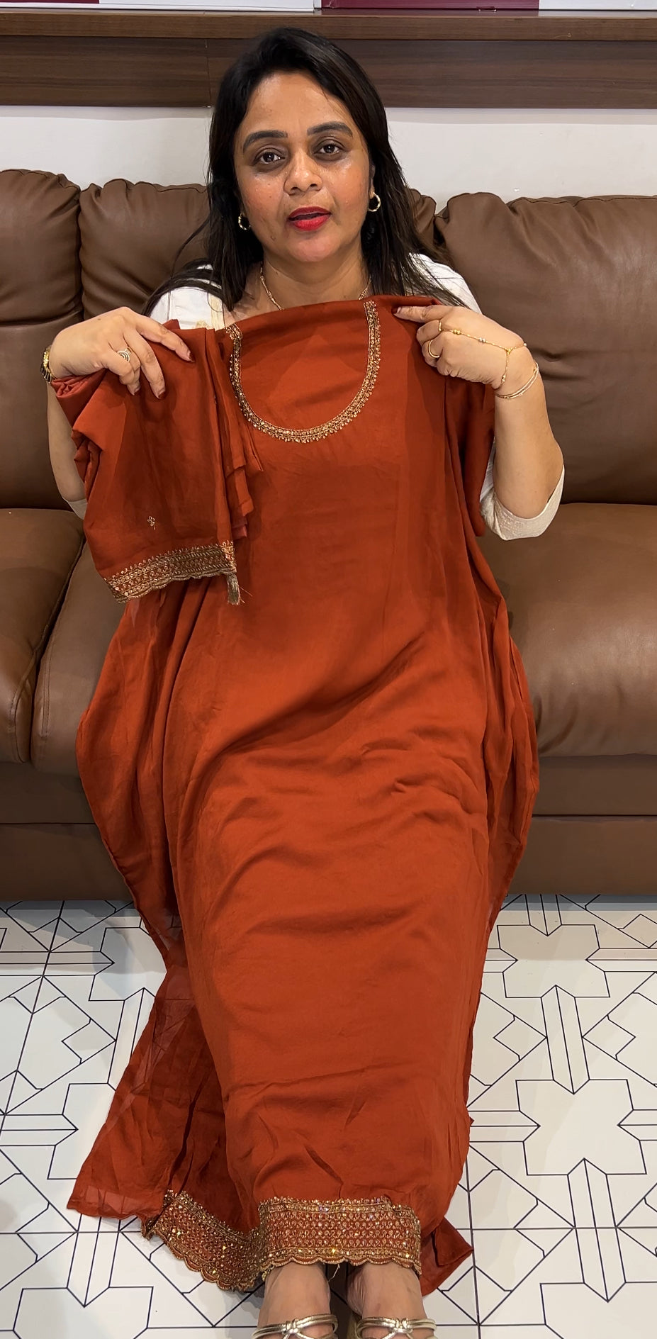 HAND WORKED UNSTITCHED SALWAR SUITS - IHA 24282