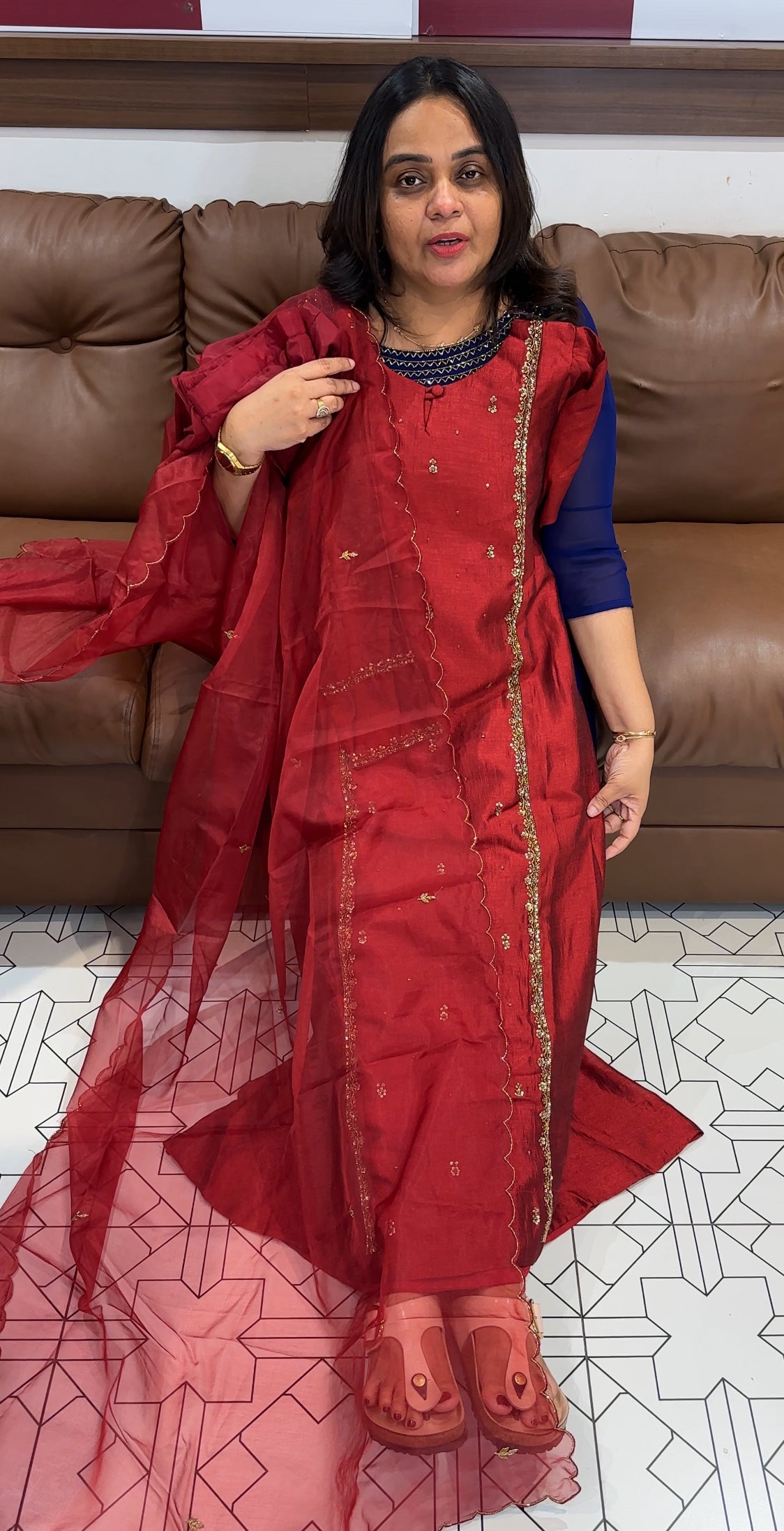 SEMI RAW SILK TOP, BOTTOM AND DUPATTA - IHA  28093