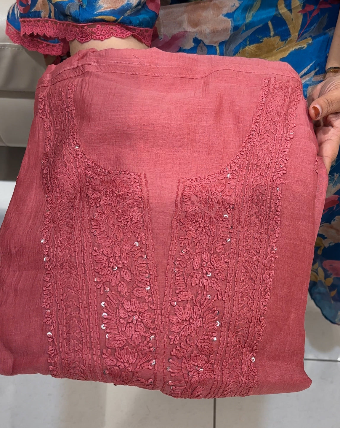 LUCKNOWI CHIKANKARI UNSTITCHED SALWAR SUITS - IHA 24618