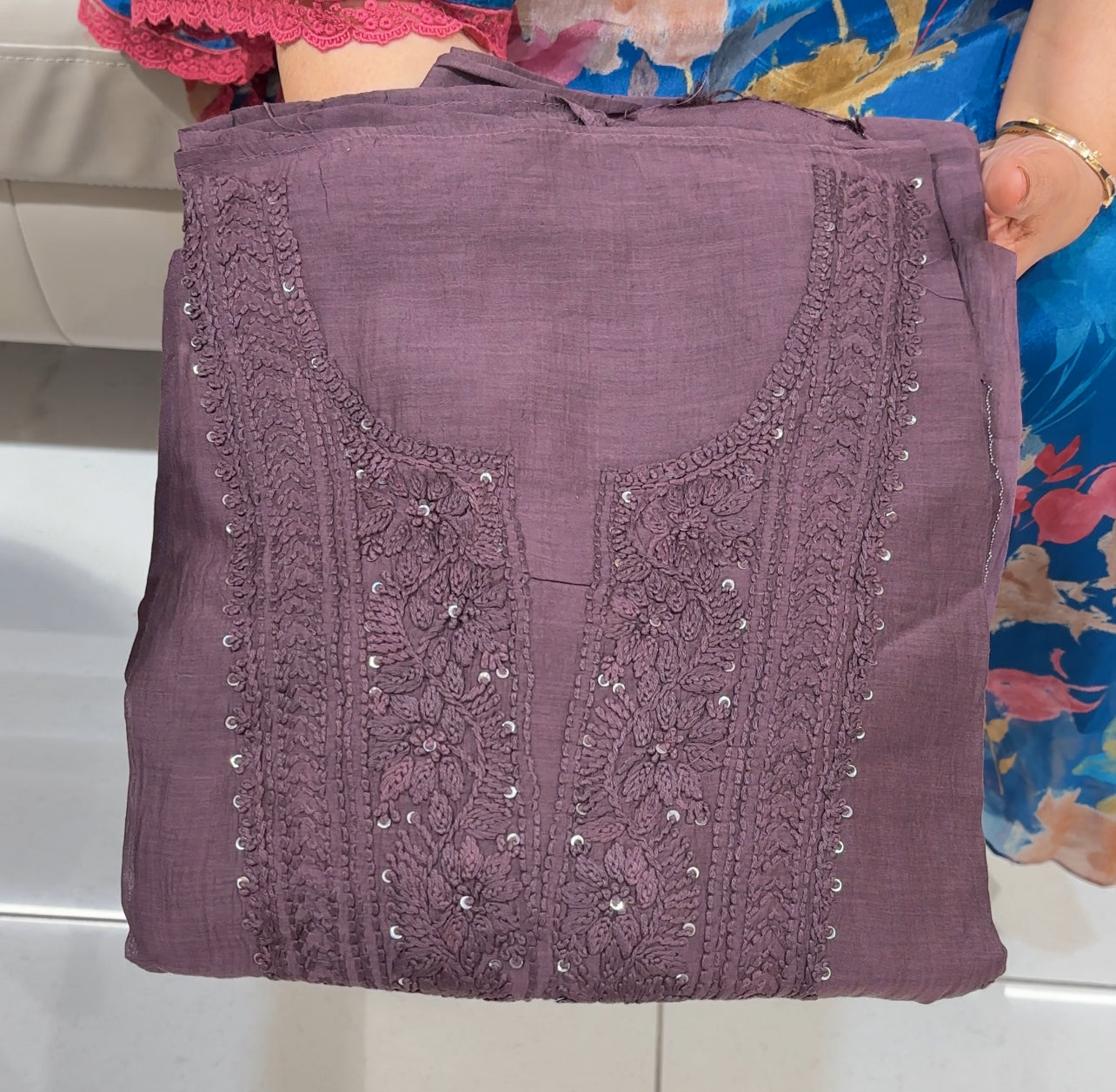 LUCKNOWI CHIKANKARI UNSTITCHED SALWAR SUITS - IHA 24618