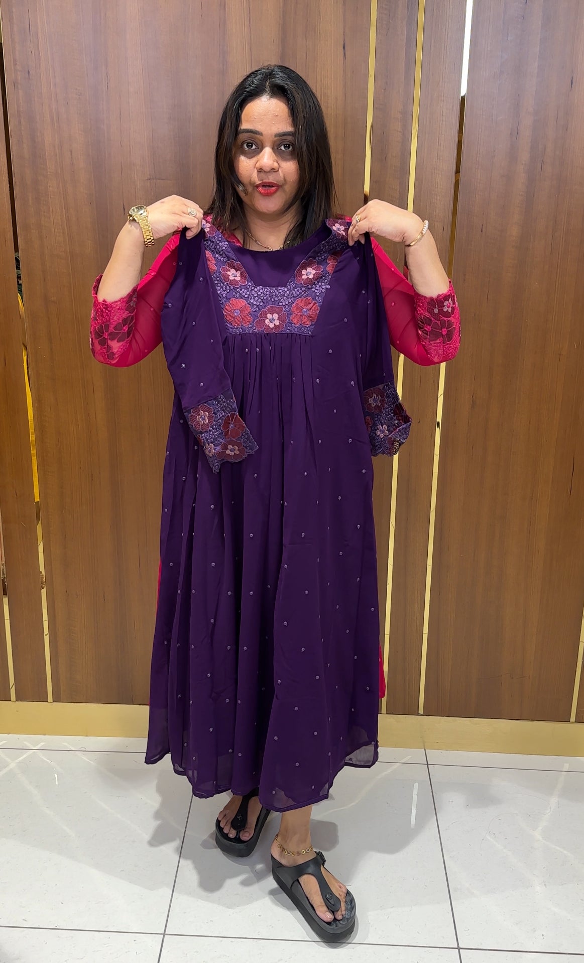 FAUX GEORGETTE LONG ALINE TOPS - IHA 22855