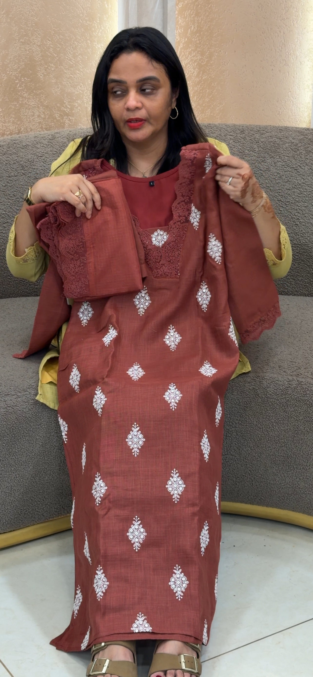 IHA'S IN-HOUSE COTTON LINEN TOP, BOTTOM AND DUPATTA - IHA 33709