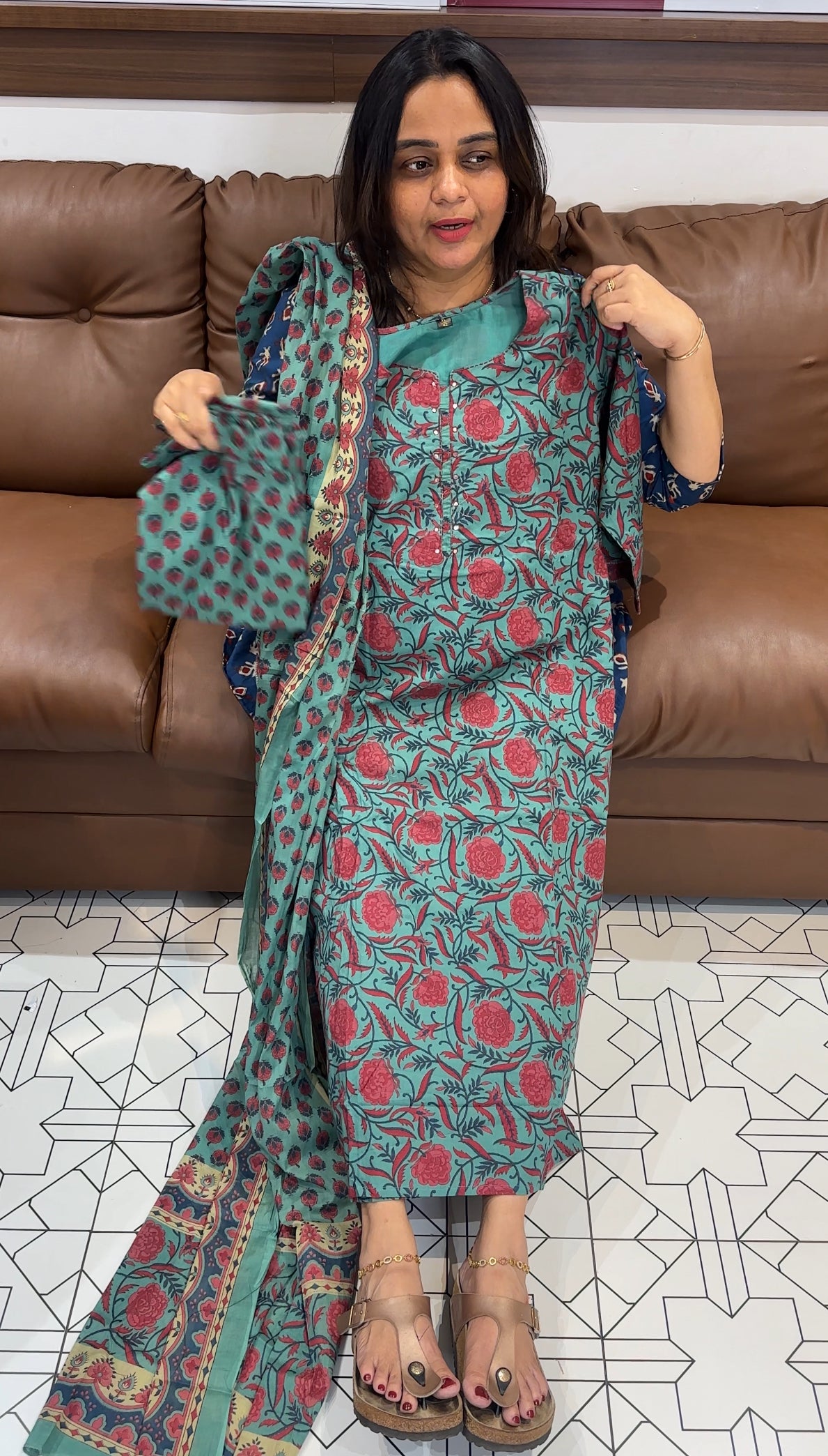PRINTED COTTON TOP, BOTTOM AND DUPATTA - IHA 27277