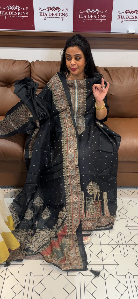 PRINTED MALAI CHANDERI UNSTITCHED SALWAR SUITS - IHA 34989