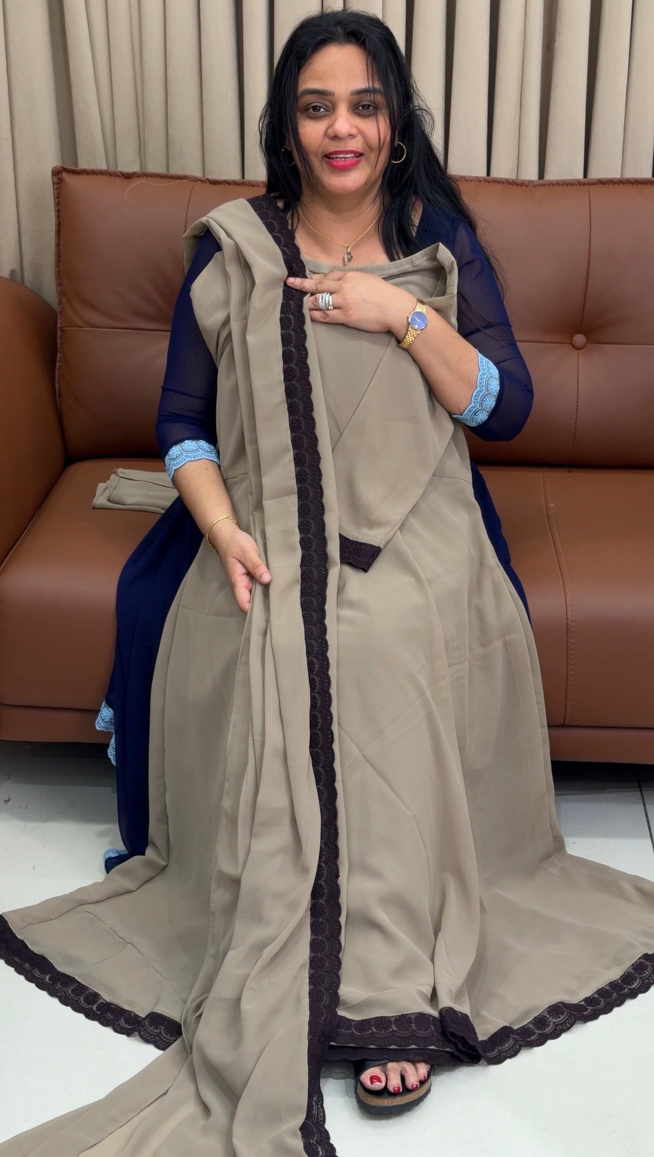 IHA'S IN-HOUSE GEORGETTE SLITTED TOP AND DUPATTA - IHA 34622