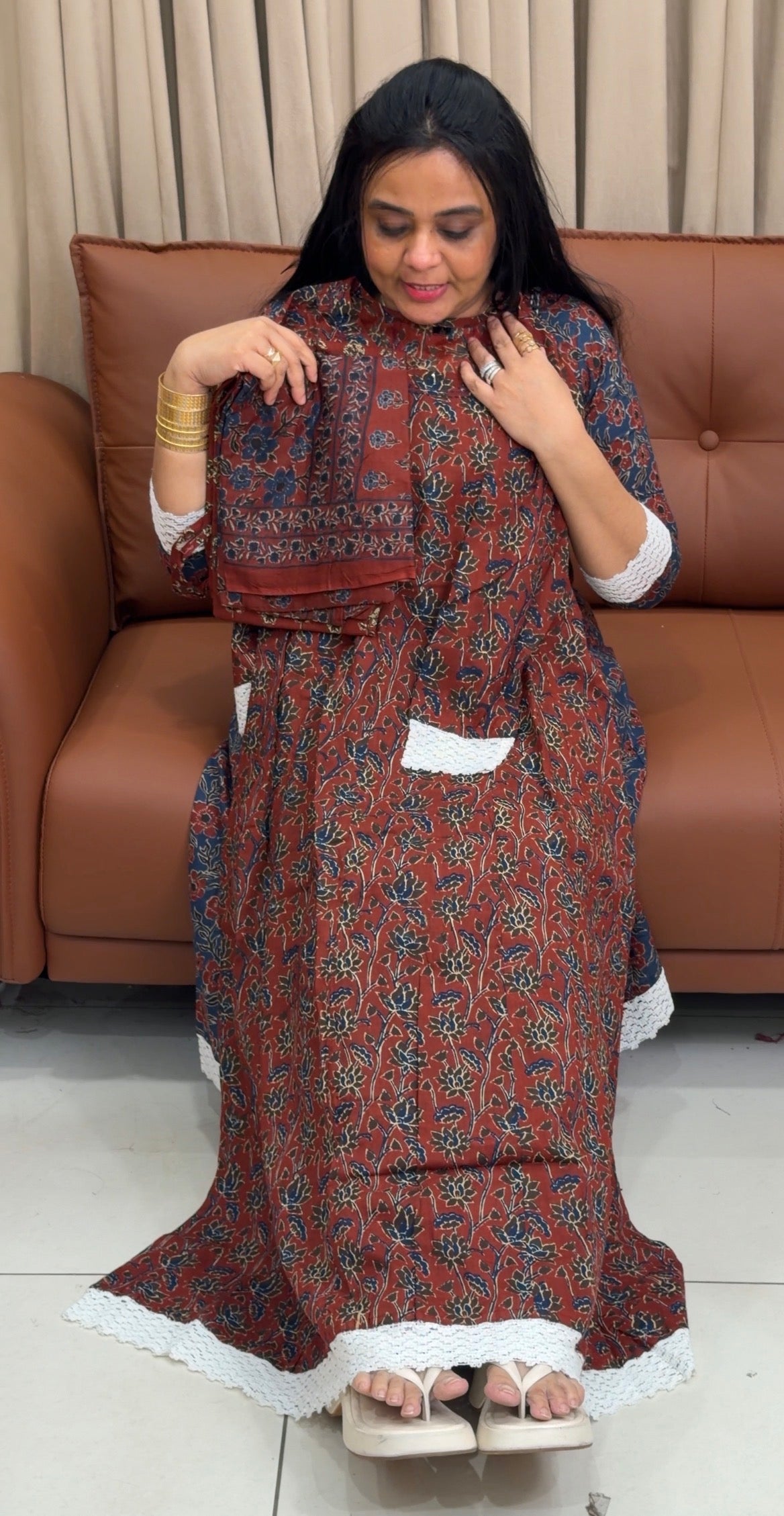 PRINTED ANARKALI TOP,BOTTOM AND DUPATTA - IHA 34964