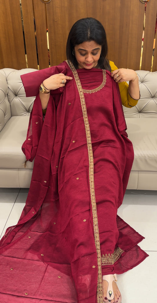 CRUSHED SILK UNSTITCHED SALWAR SUITS - IHA 27061