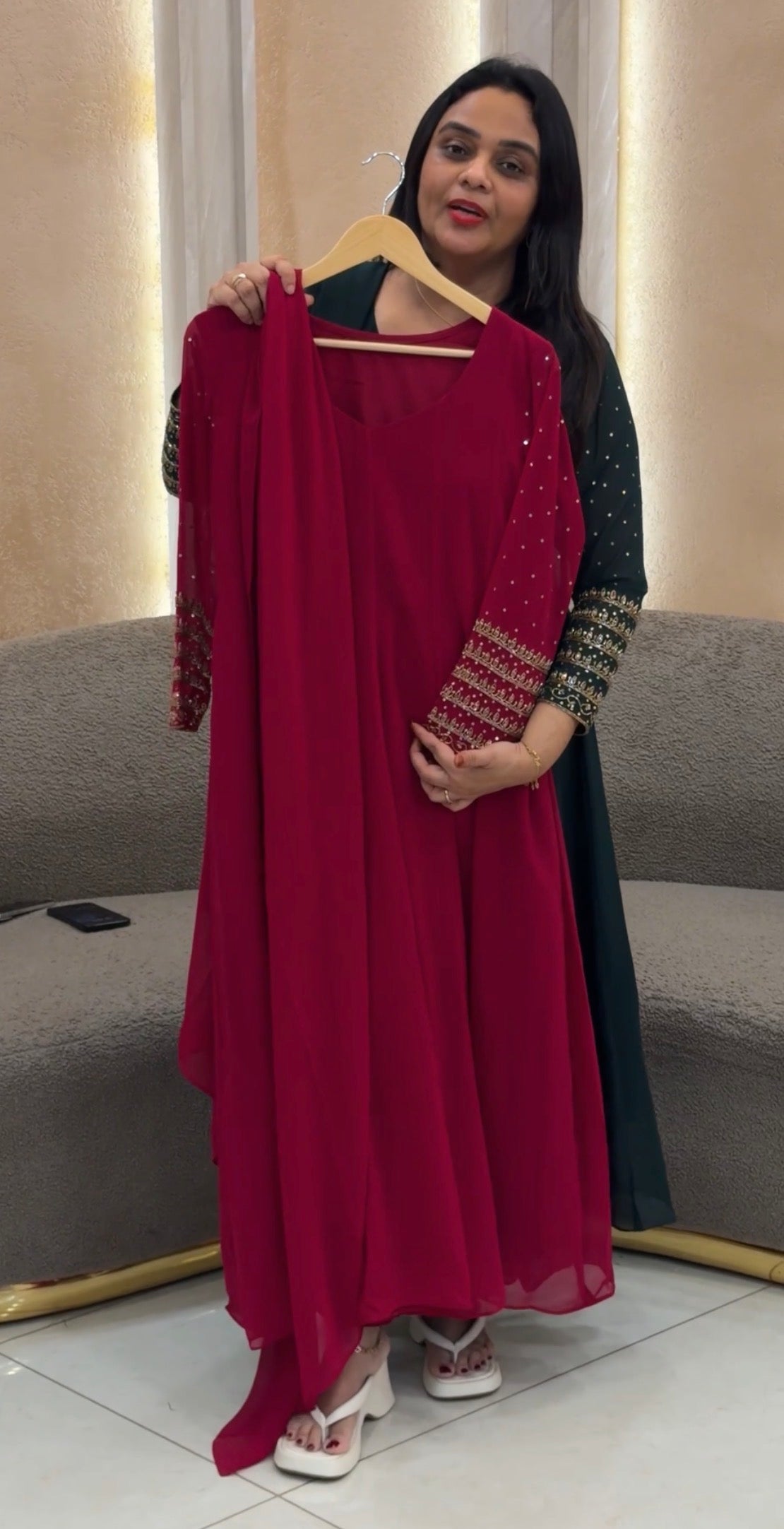 IHA'S IN-HOUSE HAND WORKED SLITTED TOP AND DUPATTA - IHA 33223