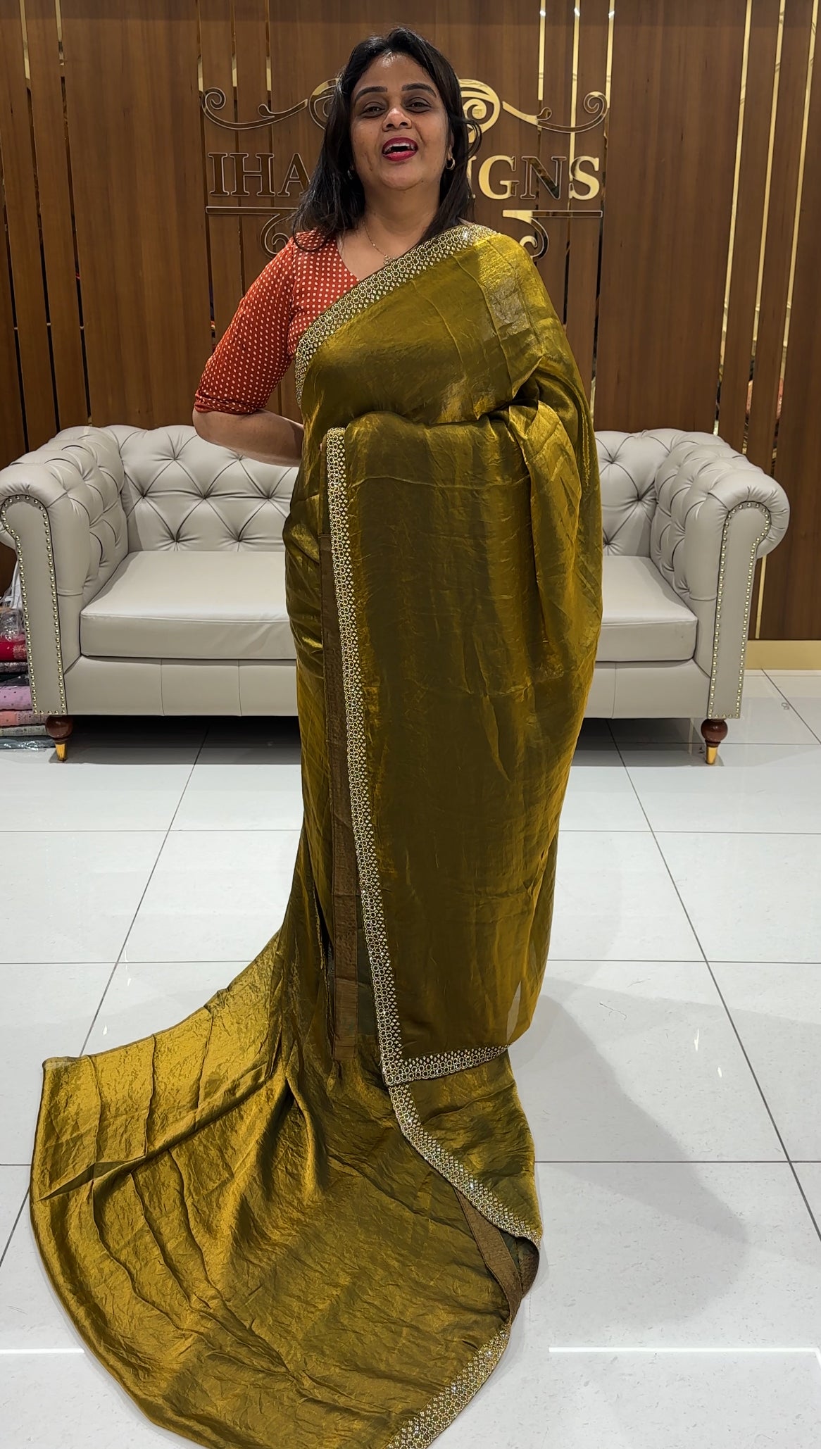VELVET ORGANZA SAREES  - IHA 24436