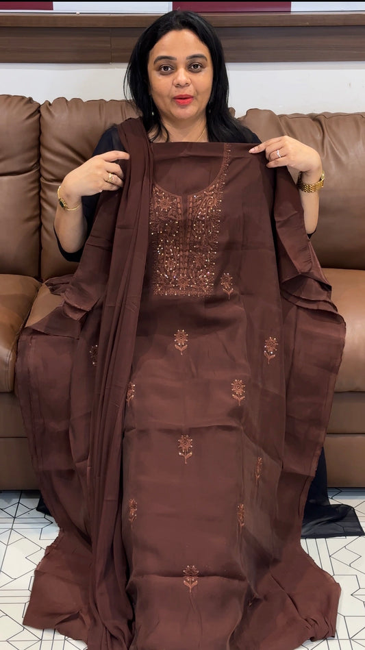 FORWARD LUCKNOWI CHIKANKARI TOP, BOTTOM AND DUPATTA  - IHA 35514