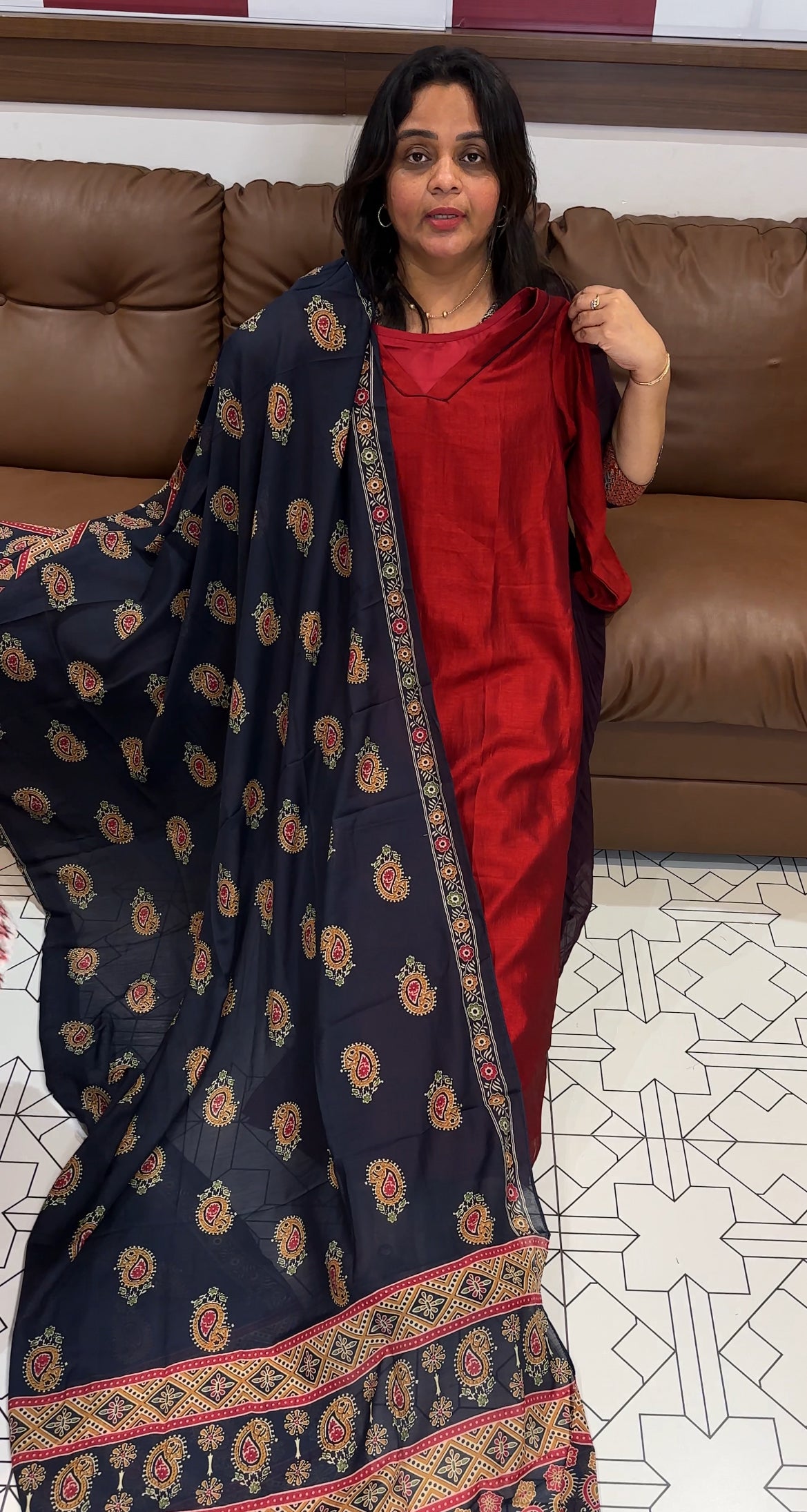SEMI RAW SILK TOP, BOTTOM AND DUPATTA - IHA 27161