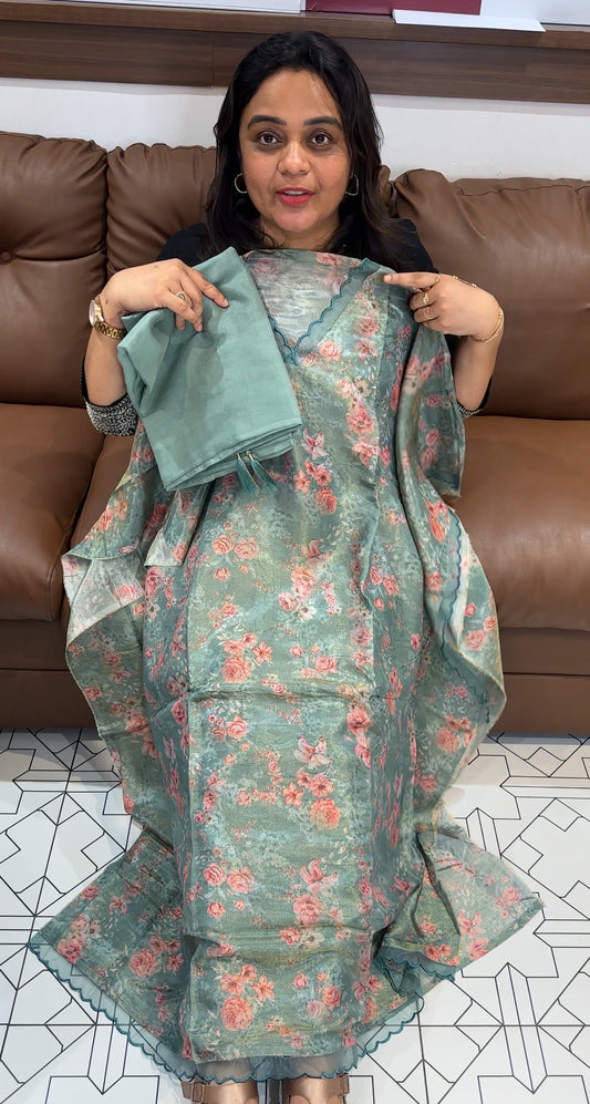 DIGITAL PRINTED TISSUE UNSTITCHED SALWAR SUITS  - IHA 29680