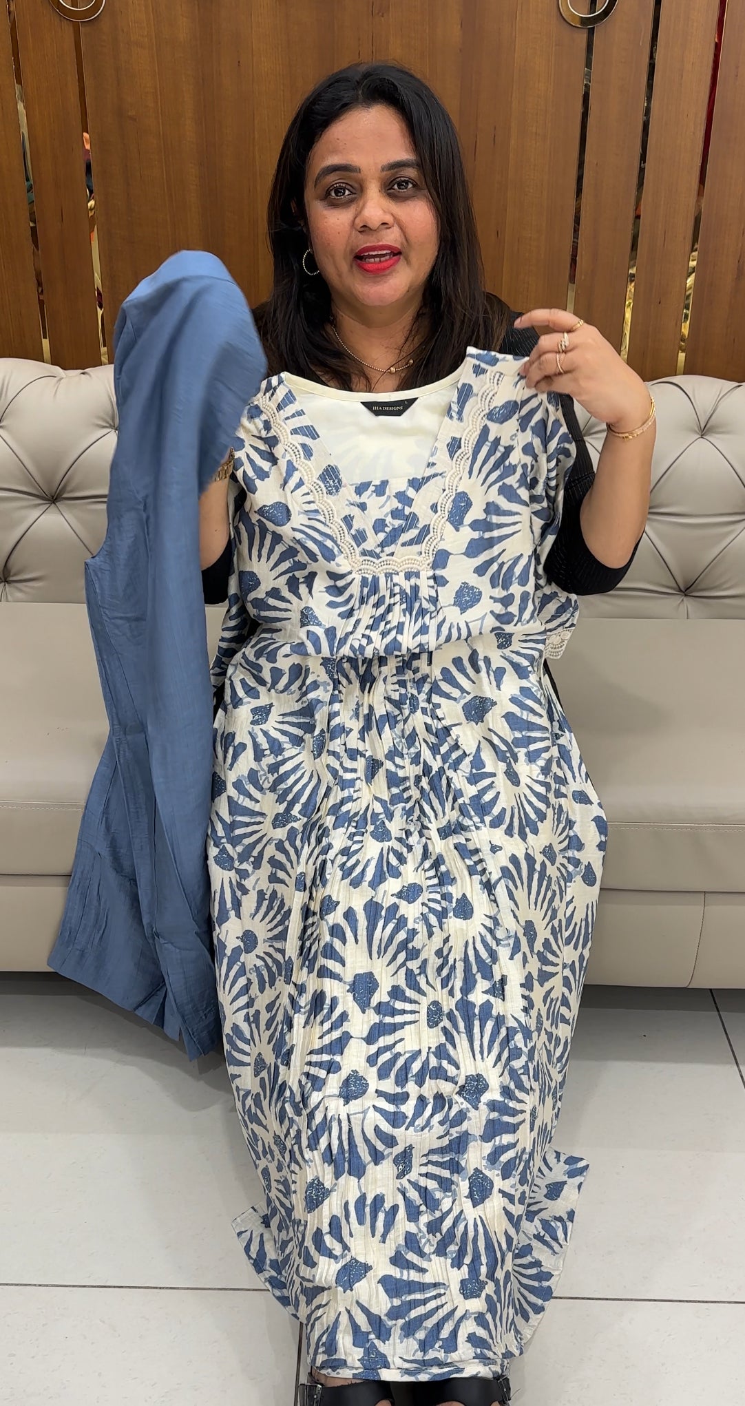 PRINTED COTTON LONG A-LINE TOPS AND BOTTOM - IHA 26366