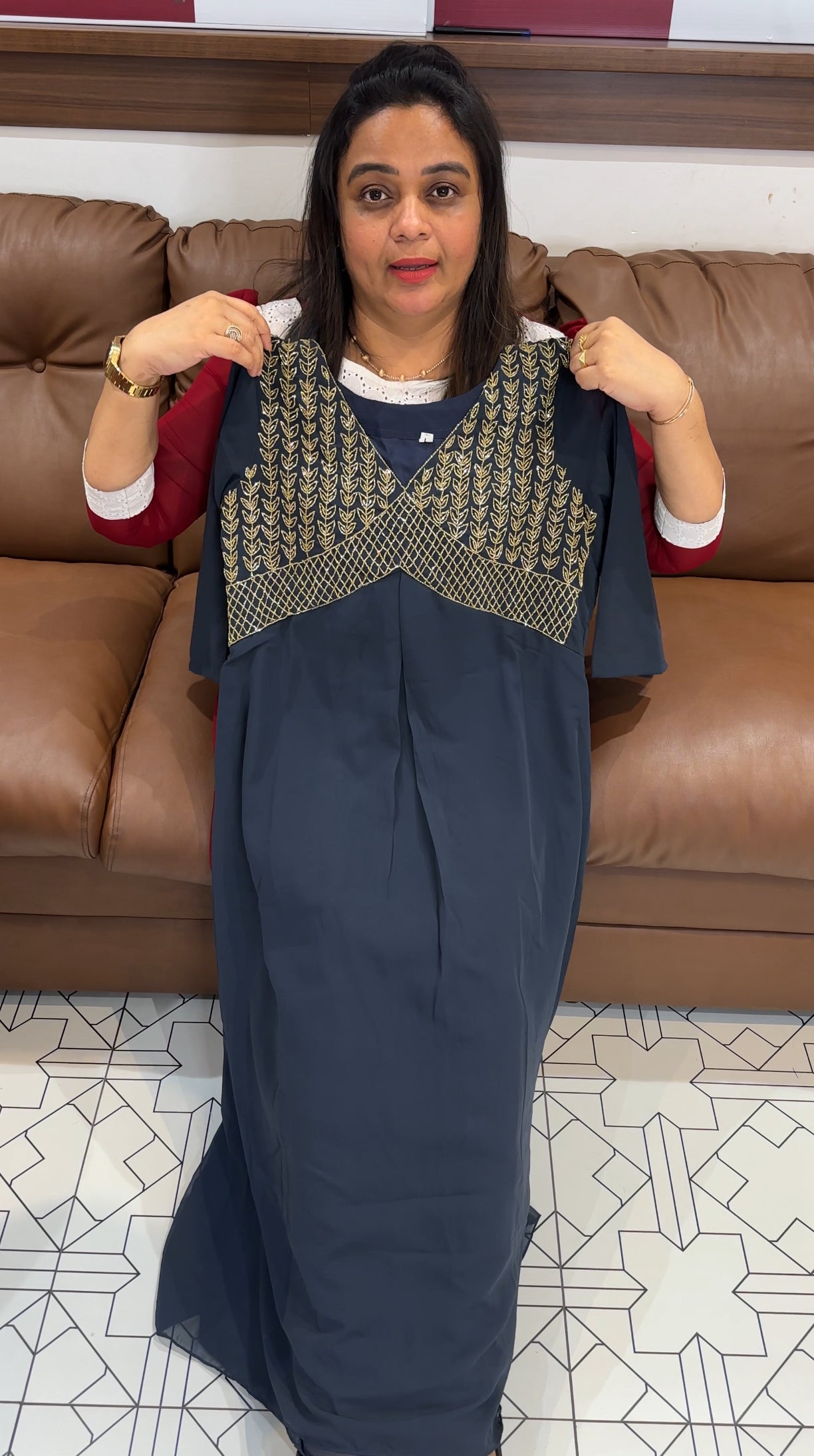 HAND WORKED LONG A-LINE TOPS - IHA  27888